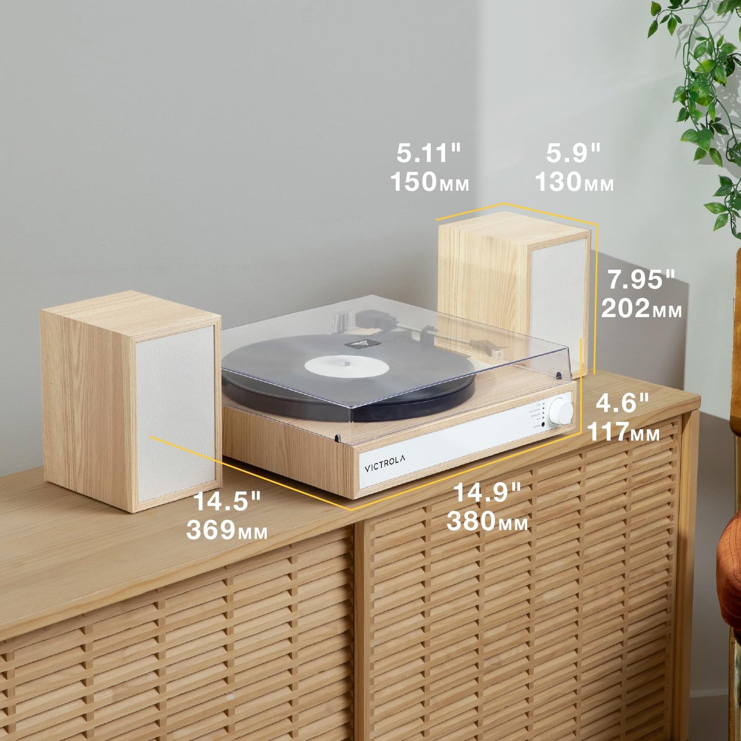 Victrola Harmony - Bluetooth Turntable System- 3-Speed Vinyl Record Player  Stereo Bookshelf Speakers  Mid-Century Modern Design  Audio Technica ATN3600L  Bluetooth Input and Output (Walnut)
