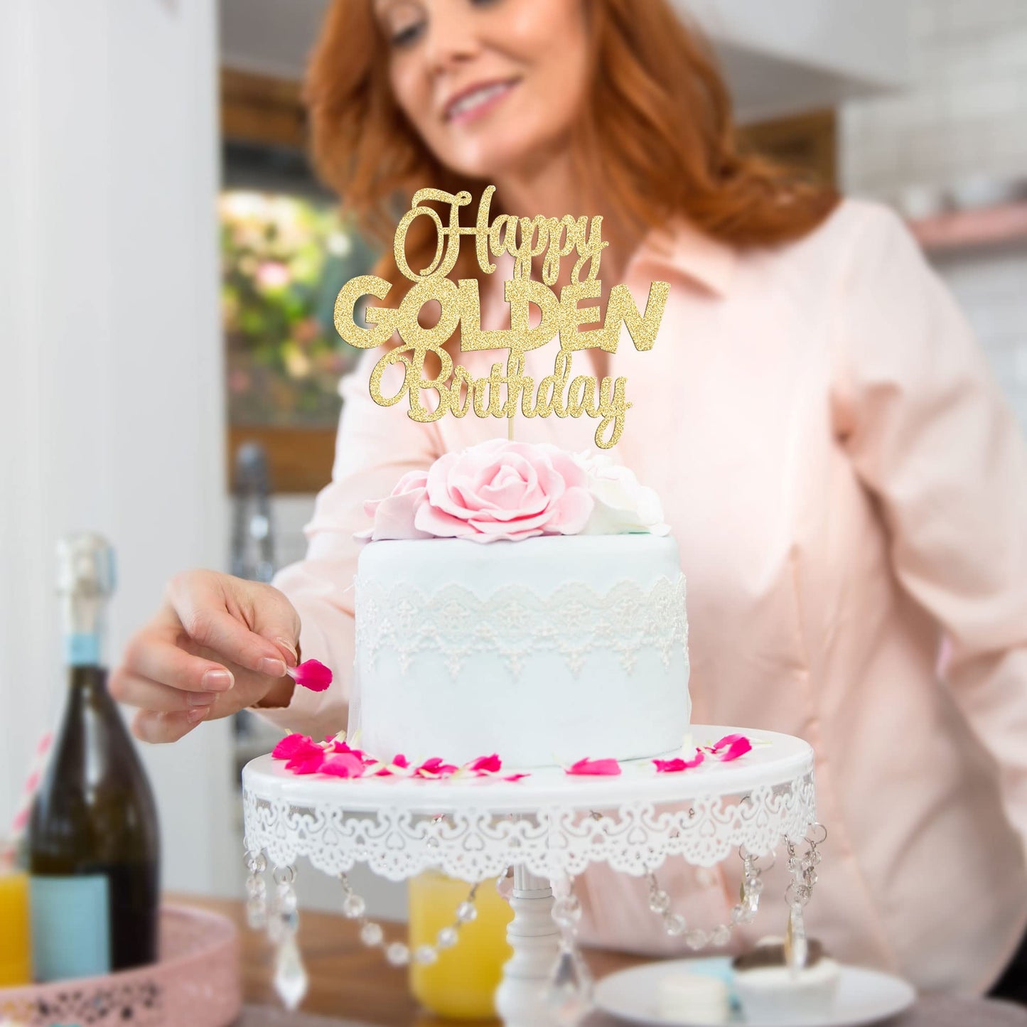 Gyufise 1Pc Happy Golden Birthday Cake Topper 1/10/15/18/21/25/30/40/100Th Birthday Cake Topper 50/60/70/80/90Th Decorations Gol