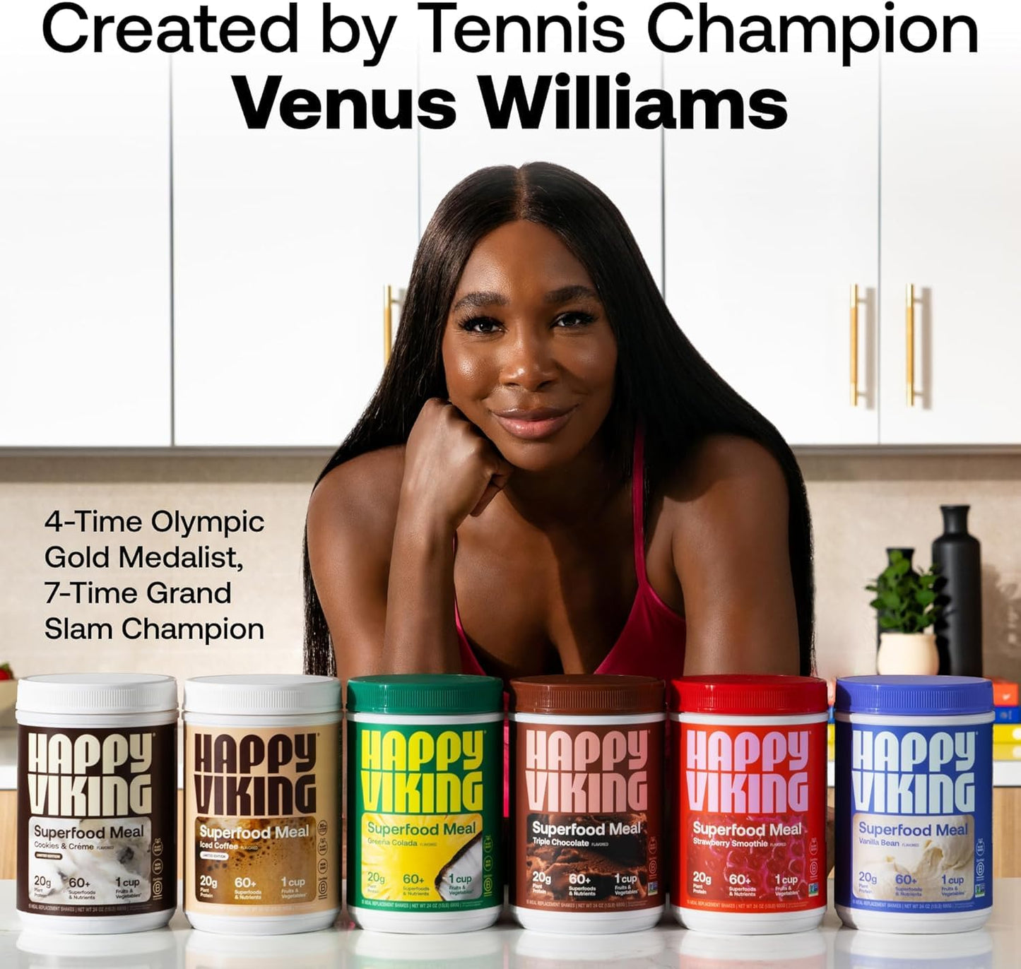 Happy Viking Cookies & Cream Plant Protein Powder, Created by Venus Williams, 20G Protein, Low Carb, Keto, Vegan, Gluten-Free, N