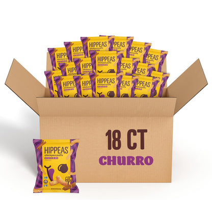 Hippeas Chickpea Puffs, Churro, 0.75 Ounce (Pack of 18), 3g Protein, 2g Fiber, Vegan, Gluten-Free, Crunchy, Plant Protein Snacks