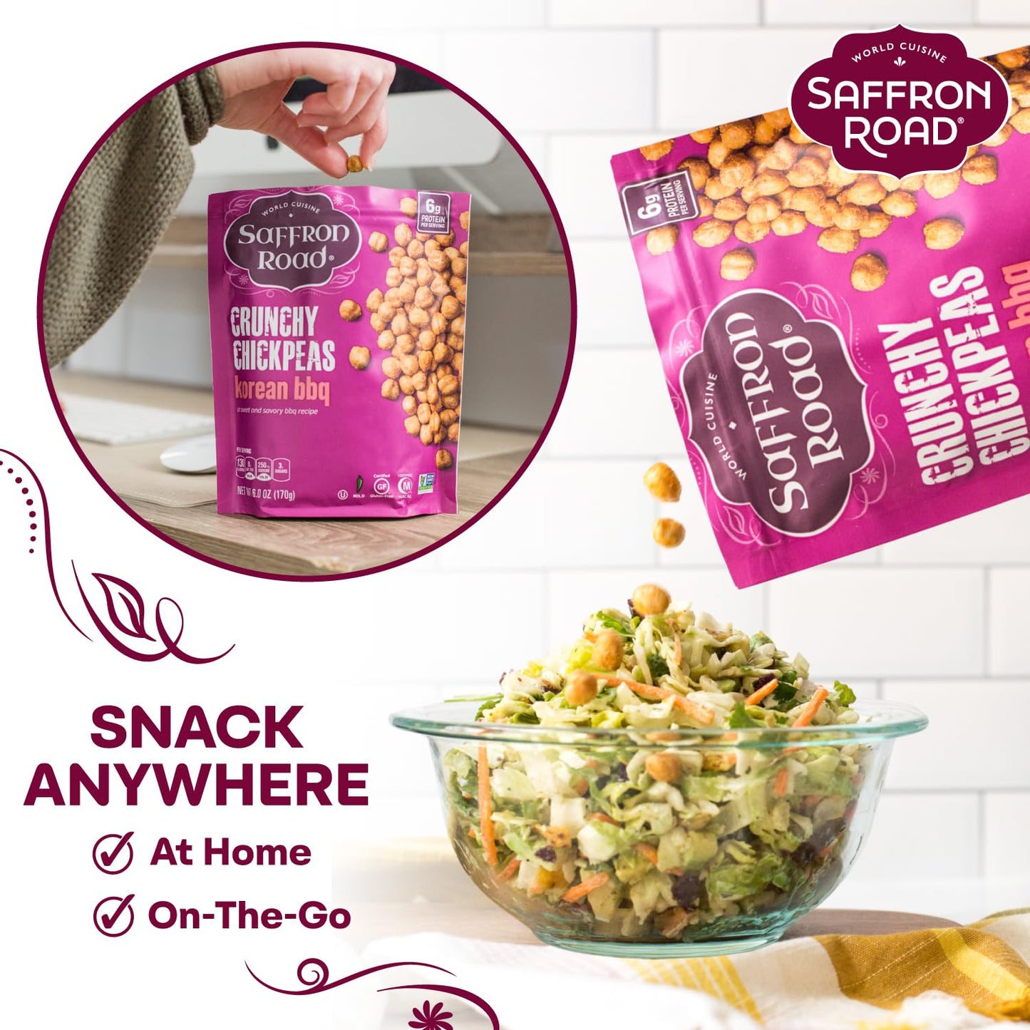 Saffron Road Roasted and Crunchy Korean BBQ Chickpeas | High Protein Snacks | Gluten-free, Vegan, Non-GMO, and Certified Halal a