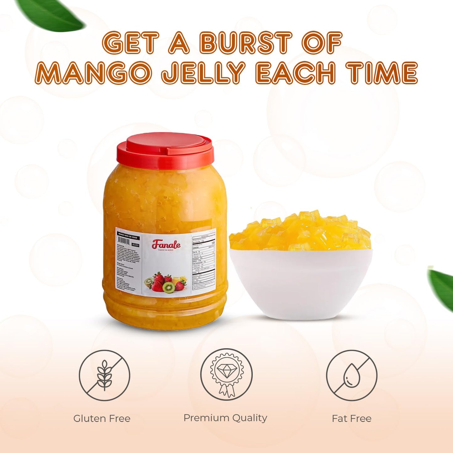 Fanale Coconut Jelly Topping Nata De Coco For Bubble Tea 8.3 Lb | Mango Jelly | For Boba Tea, Smoothies, Slushes, Desserts | 8.3