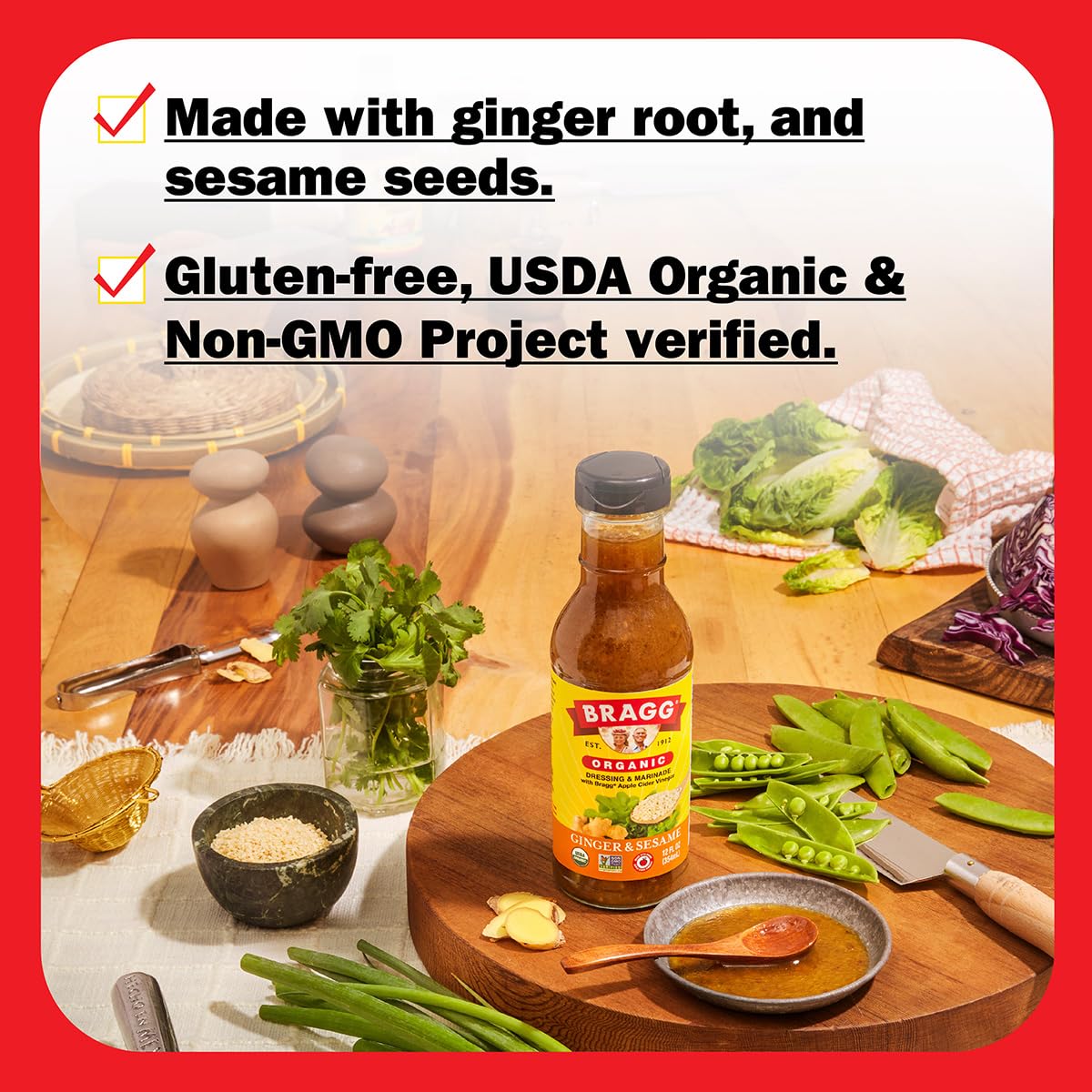 Bragg Ginger And Sesame Salad Dressing, 12 Fluid Ounce - 6 Per Case.