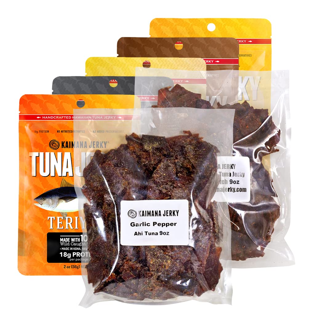 Kaimana Jerky Ahi Tuna Fish Jerky - All Natural, Wild Caught, 7 Piece Assortment, Premium Protein, Rich in Omega-3s