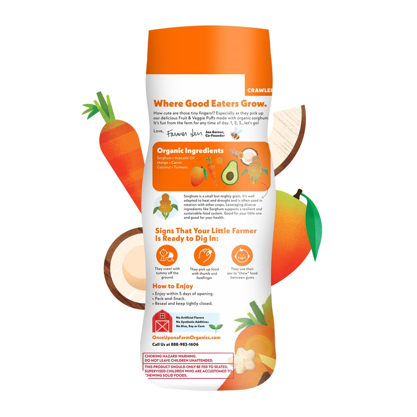 Once Upon A Farm Organic Baby Fruit & Veggie Puffs, Mango, Carrot & Coconut | 6 Count