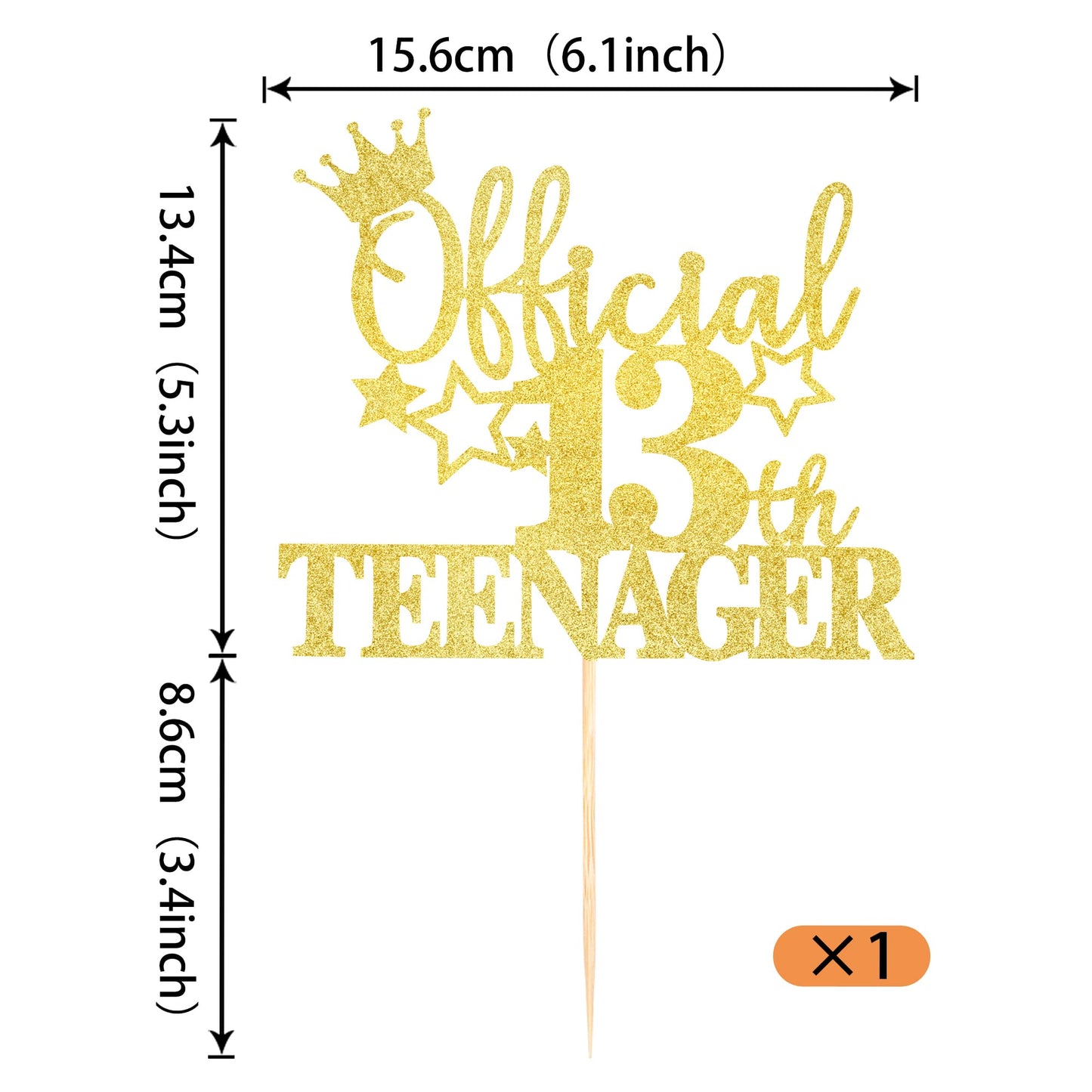 YCTHUNFISH 13th Birthday Cake Topper Glitter Number 13 Gold Small Decorations