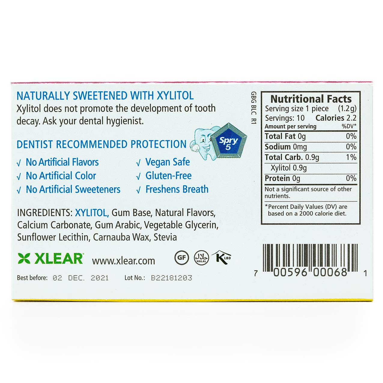 Spry Fresh Natural Xylitol Chewing Gum Dental Defense System Aspartame-Free Sugar Free Gum (Bubble Gum, 10 Count Blister Cards -