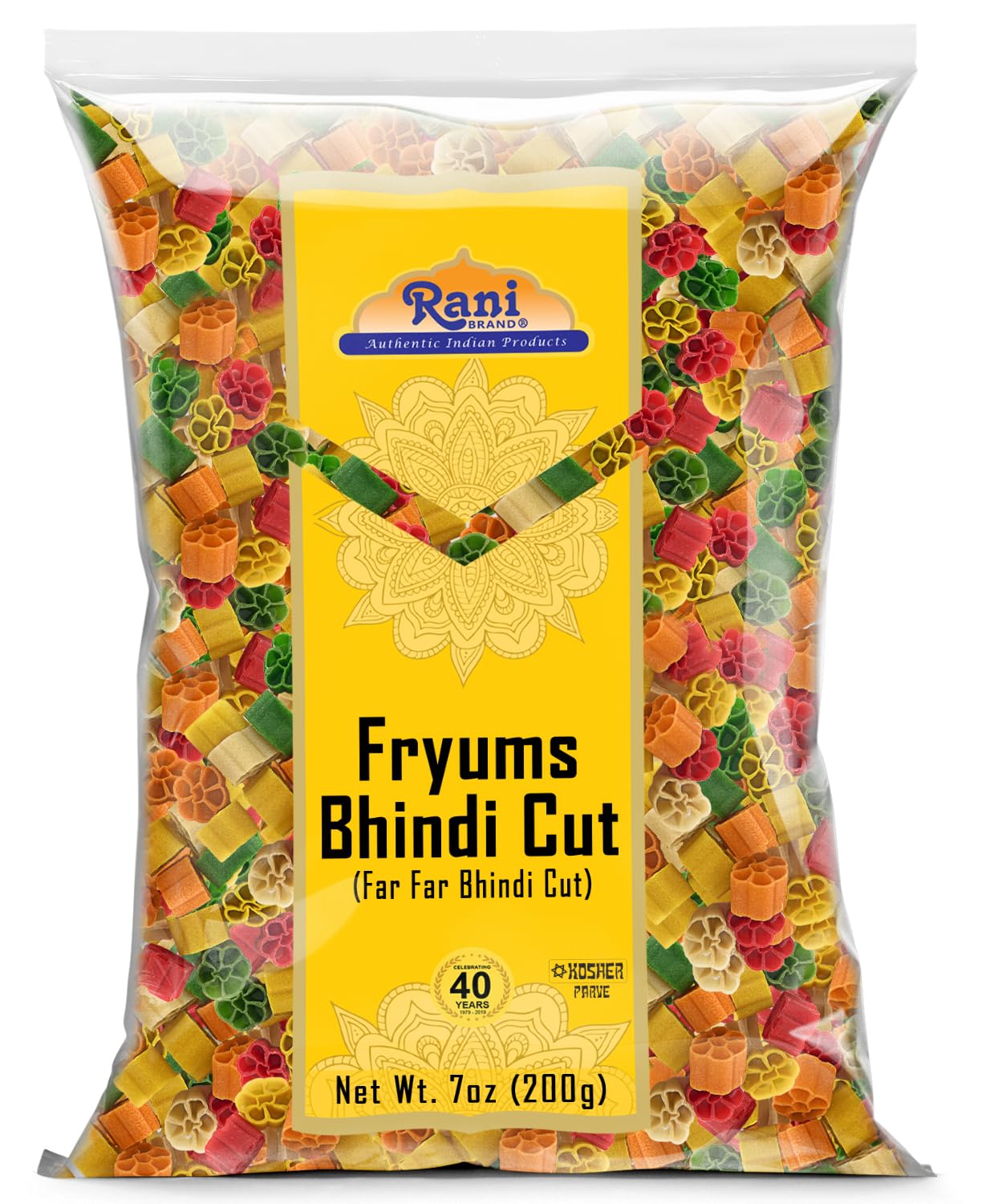 Rani Brand Fryums Bhindi Shape 7oz Vegan Uncooked Snack - Wheat & Tapioca Pellet