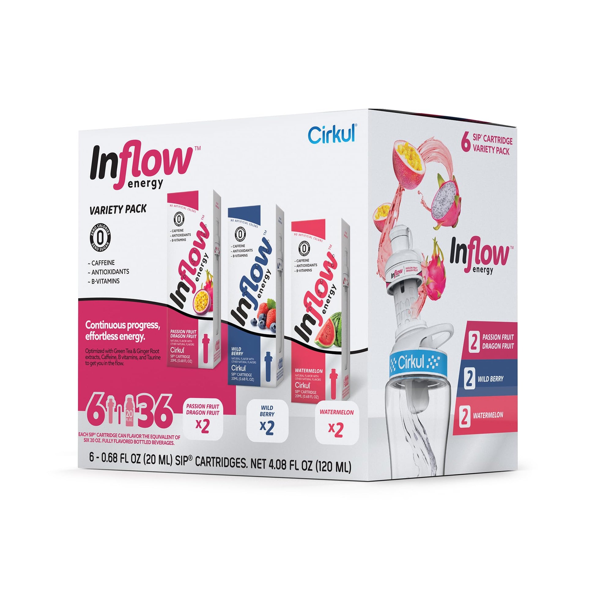 Cirkul Inflow Energy Variety Pack Drink Mix, 6 Flavors, No Sugar, Zero Calorie, Makes 36 Drinks