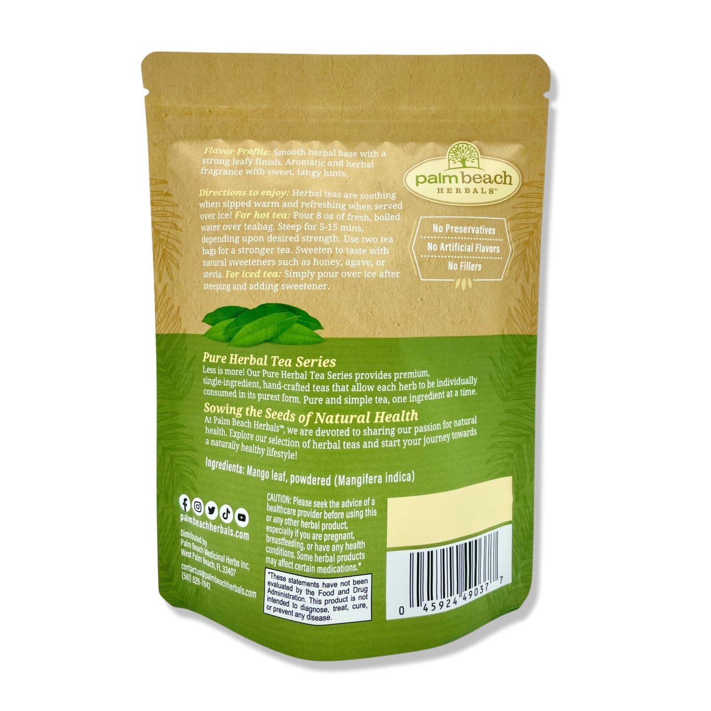 Palm Beach Medicinal Herbs Mango Leaf Tea - Herbal Tea - 30 Count