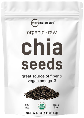 Organic Chia Seeds  4lbs | Raw Chia Seed Source | Rich in Essential Fiber  Vegan Omega-3  & Plant Based Protein | Great for Baking  Smoothies  Pudding  & Oatmeal | Non-GMO  Gluten Free