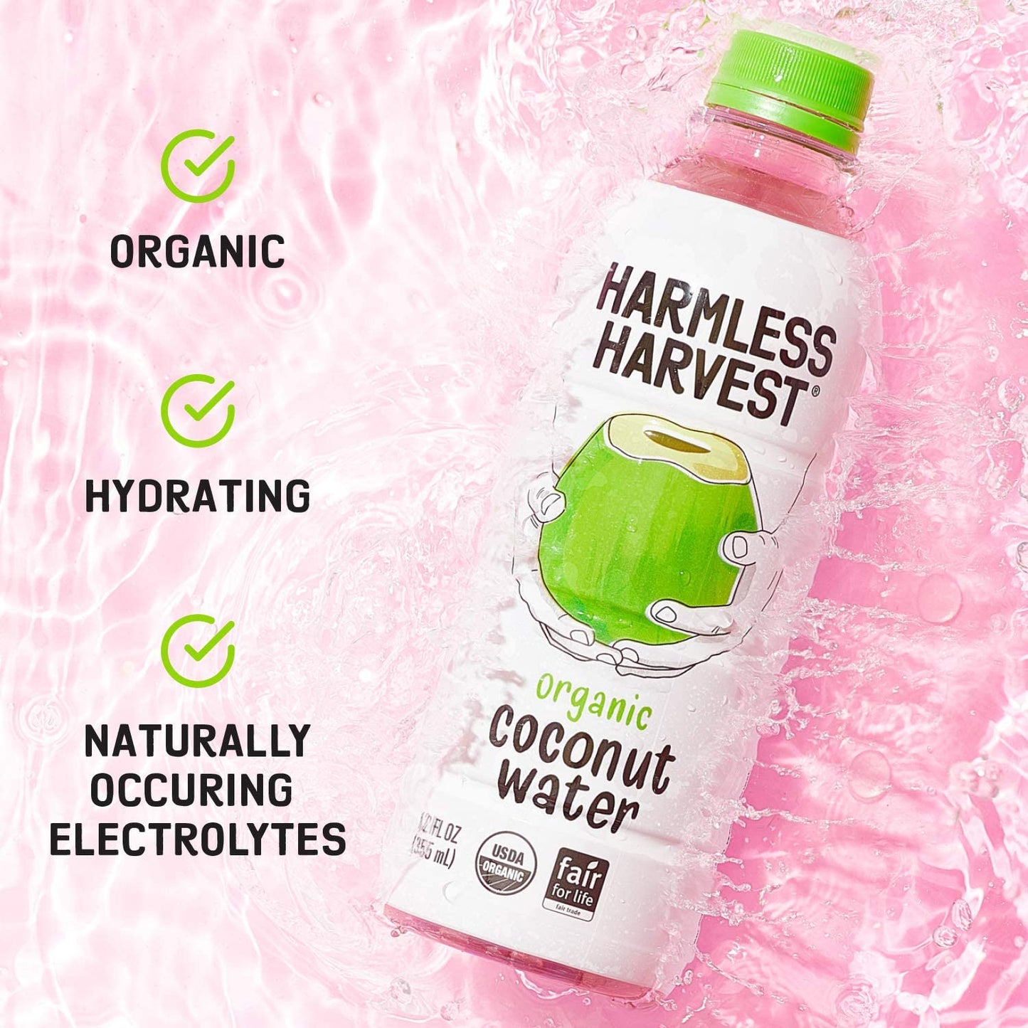 Harmless Harvest Coconut Water Organic Drink 32 Fl Oz - Natural Electrolyte Hydration, No Sugar Added, No Artificial Ingredients
