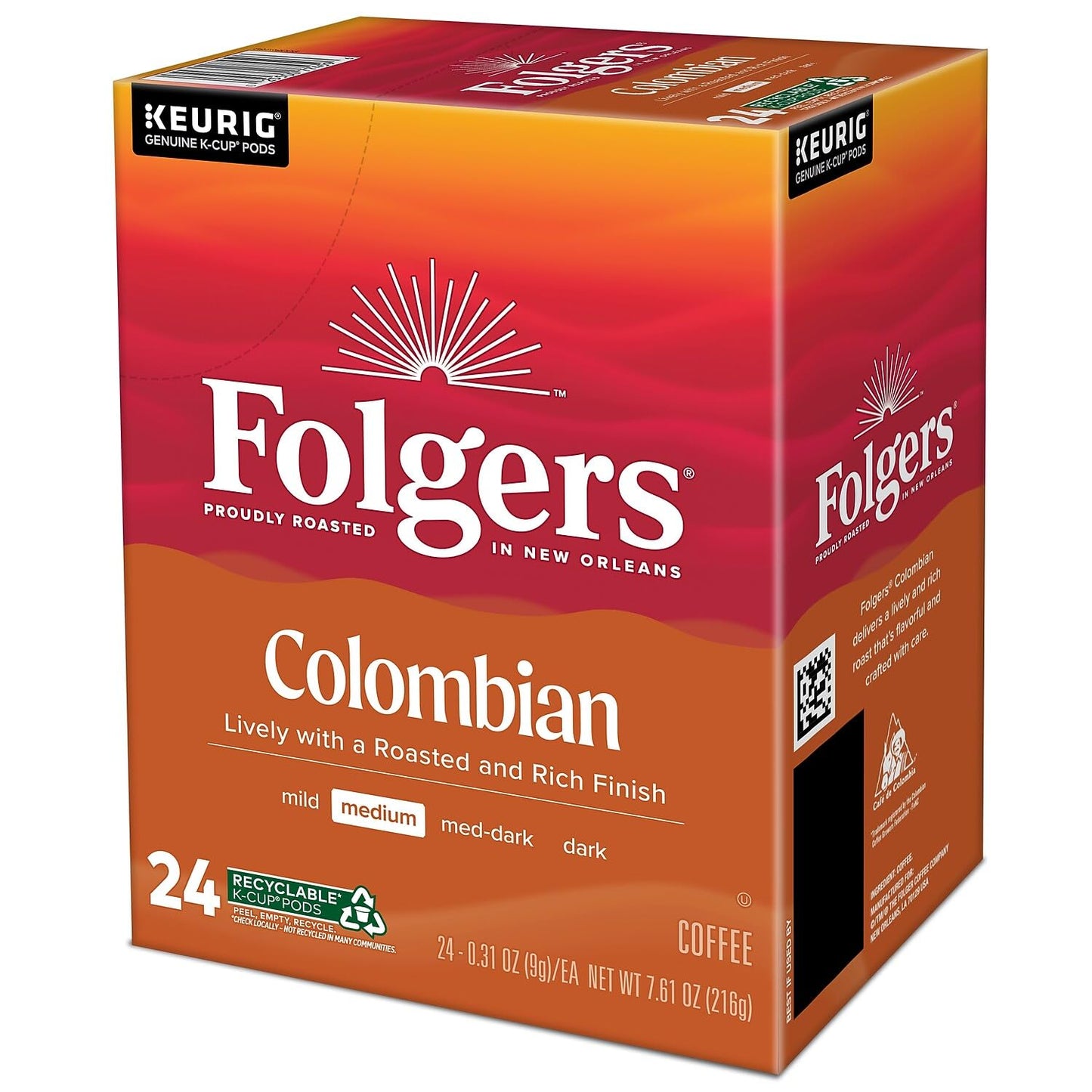 Folgers Lively Colombian K-Cup Pods for Keurig, 24 Count, Model CAJ-084