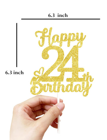 24 Birthday Cake Toppers-Gold Glitter, 24Th Cake Topper For Men,24 Cake Topper For Women, 24Th Birthday Decorations,24Th Birthda