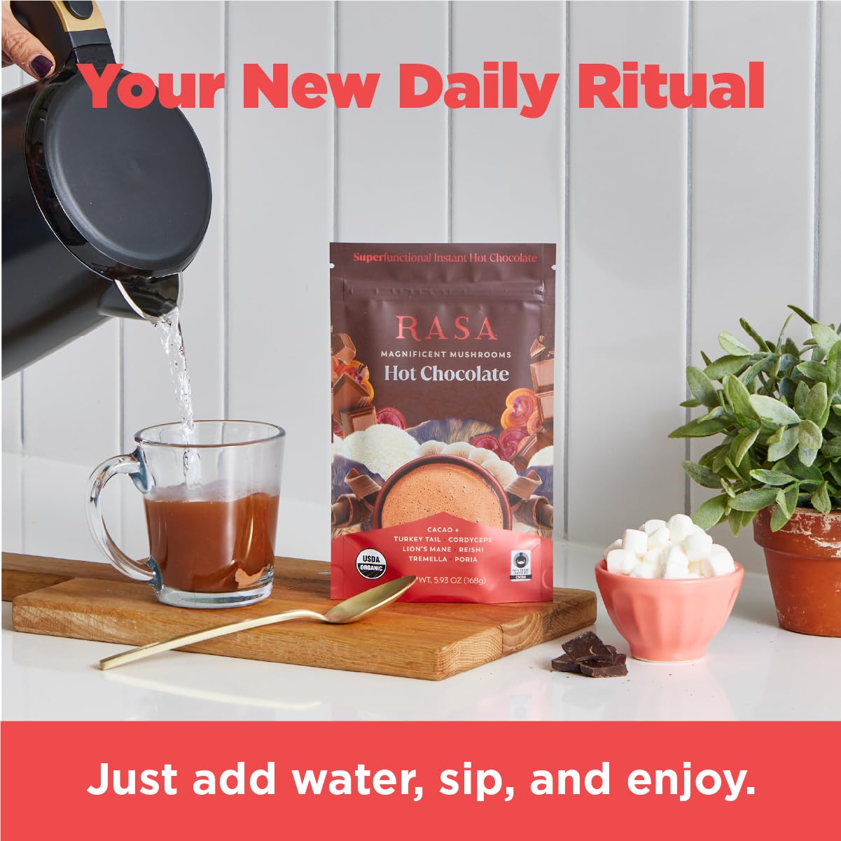 Rasa Magnificent Mushrooms Hot Chocolate | Adaptogenic Hot Cocoa Mix, Made With Organic Cacao And Organic Mushrooms | Superfunct