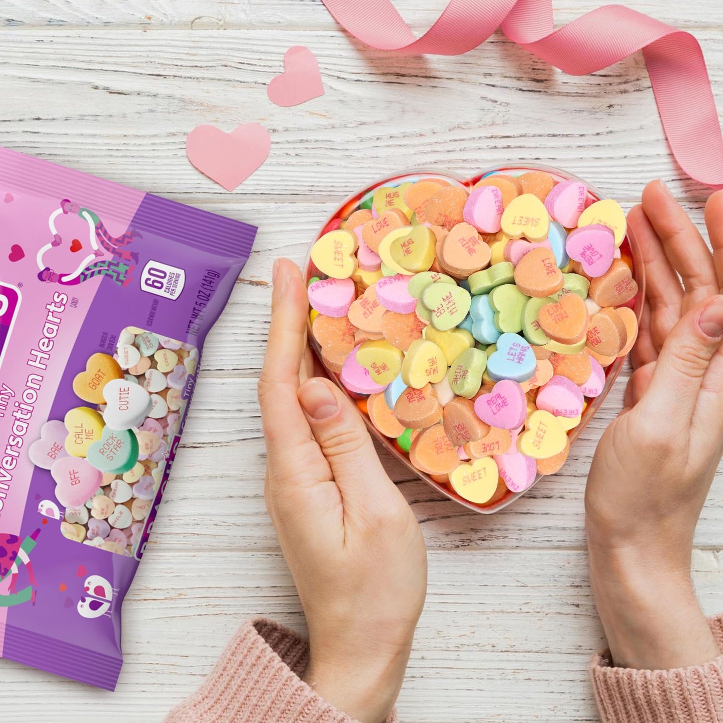 Tiny Conversation Hearts Candy 4 Pack - Assorted Fruit Flavored Heart Candies With Fun Messages - Grape, Cherry, Banana, Orange, Lemon-Lime, Wintergreen - For Parties, Gifts &   - 5 Oz Bags