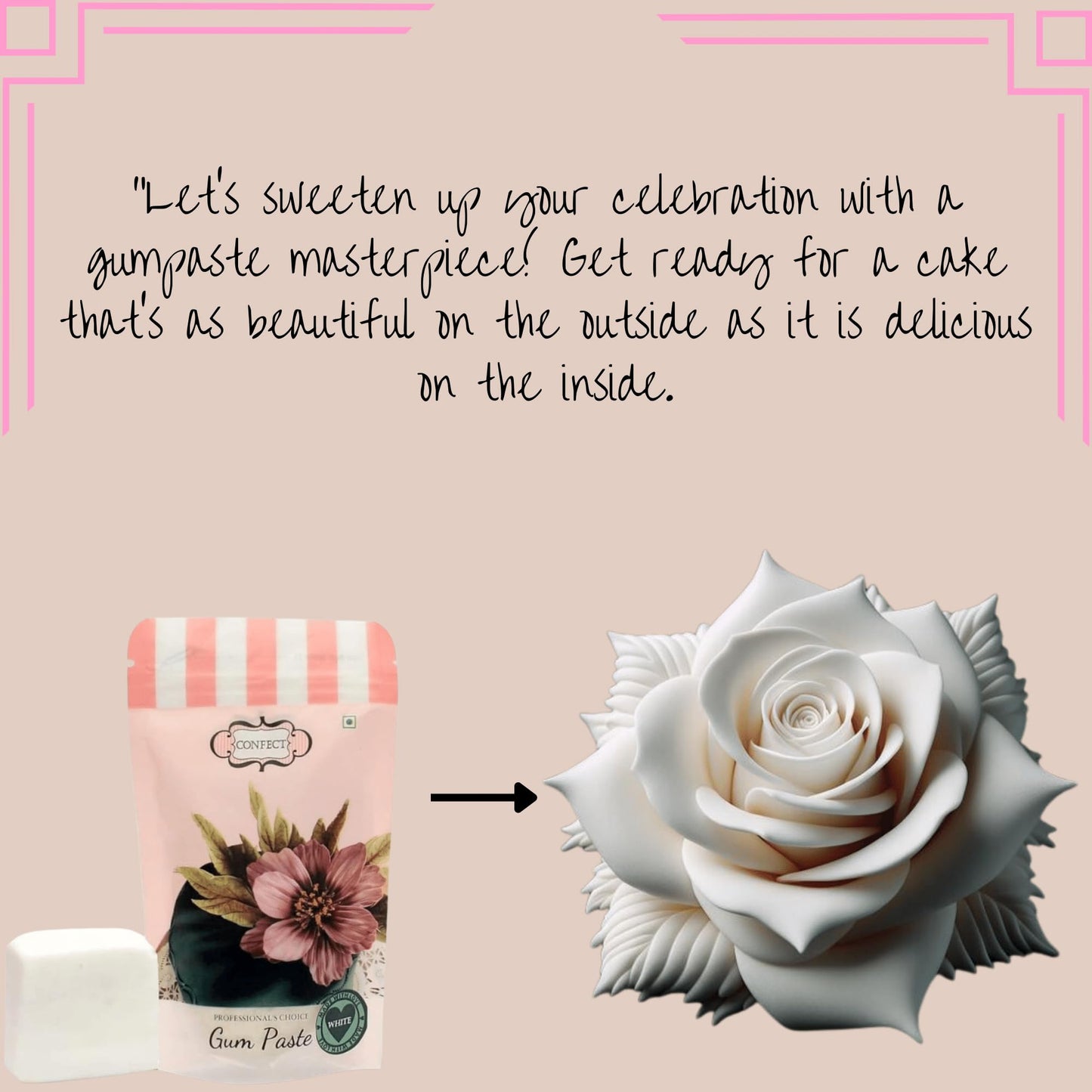 Confect Gum Paste for Cake Decorating - White, 250g, Ideal for Roses, Ruffles & Leaves