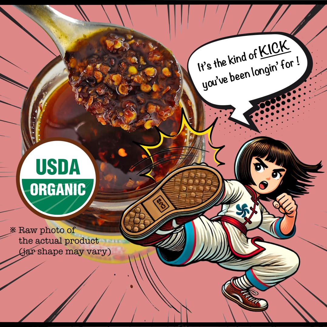 Homaido Organic Chili Crunch-Oh! Spicy Umami Crisp Oil, 6.2 Ounce, No MSG, Crafted in USA