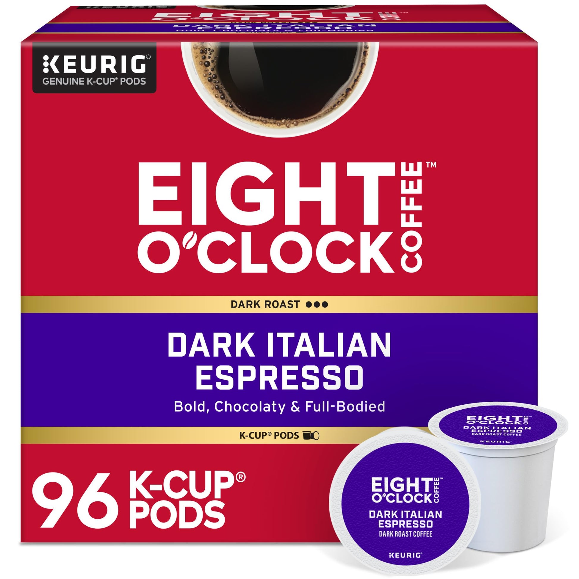 Eight O Clock Coffee Dark Italian Roast Single-Serve Keurig K-Cup Pods, Medium Roast Coffee Pods, 96 Count