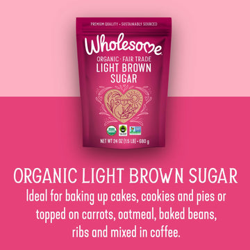 Wholesome Sweeteners 24-Ounce Organic Light Brown Sugar, Fair Trade, Non GMO, Gluten Free & Vegan, Sugar for Baking and Glazing,