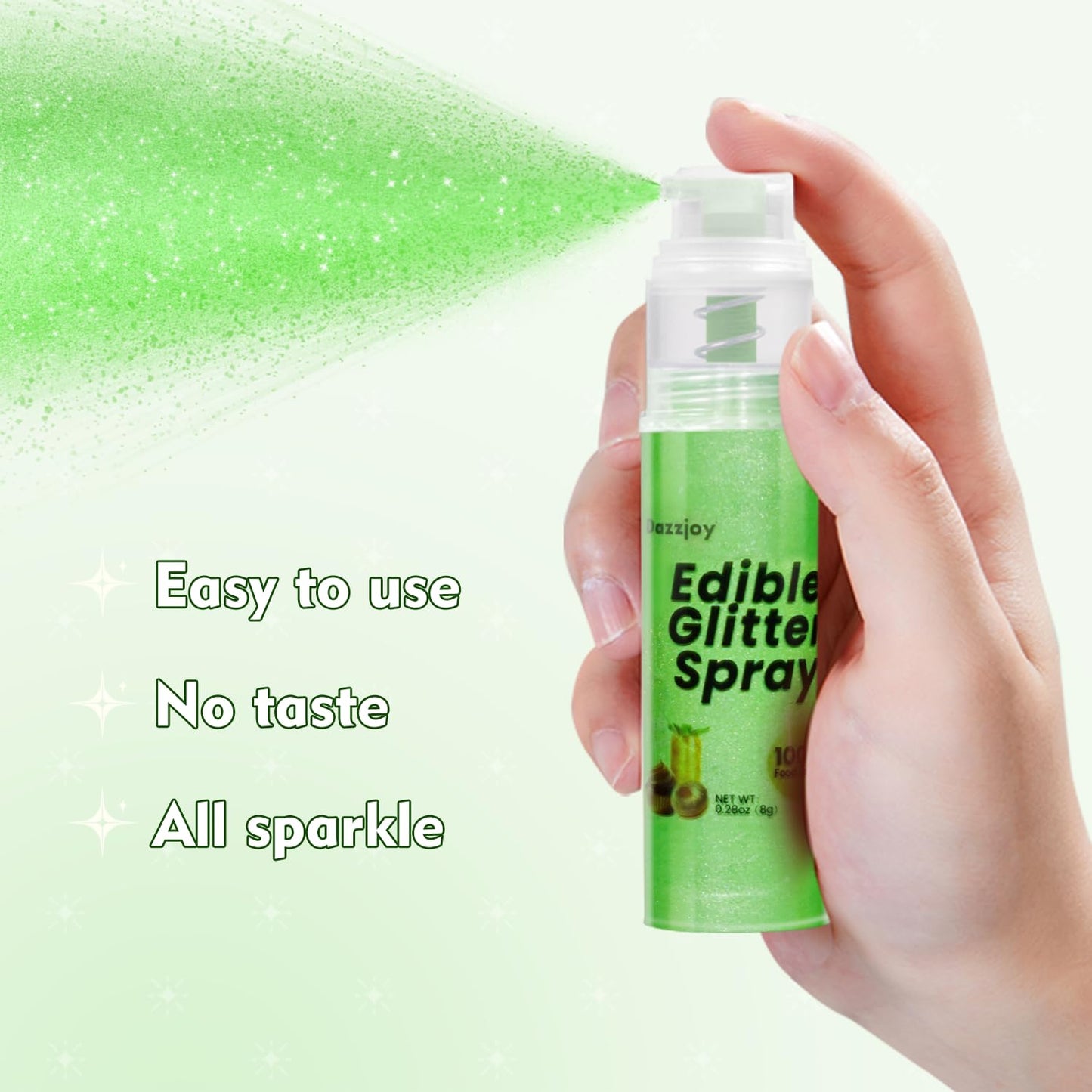 Dazzjoy Green Edible Glitter Spray, Food Grade Shimmer for Drinks, Cupcakes, 8g