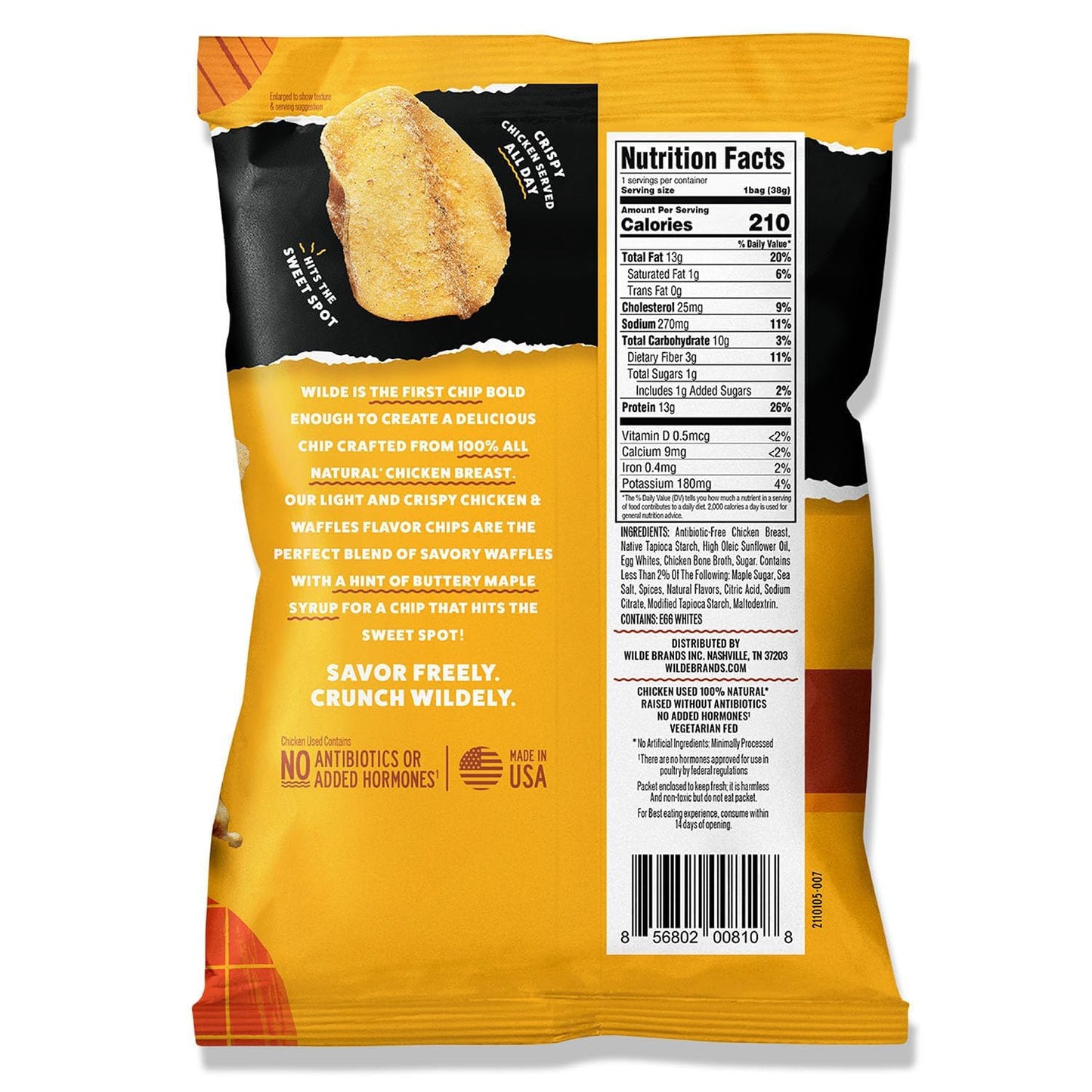 WILDE Protein Chips Chicken & Waffles, High Protein Snacks for Adults, Keto Chips, Gluten Free, Low Carb Snack Box Made with Rea