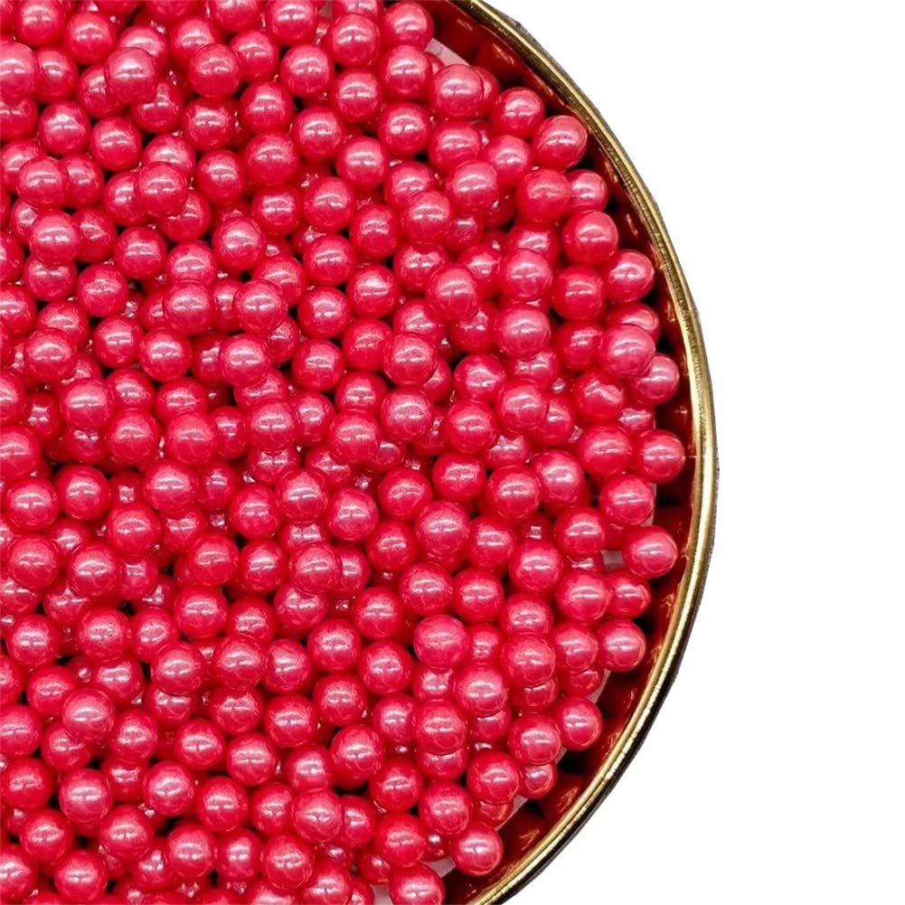 Red Sprinkles Edible Pearls,Cake Sprinkles 130G 4.6Oz,Cookie Sprinkles,Sugar Pearl, Edible Candy Pearls For Cake Cupcake Decorat