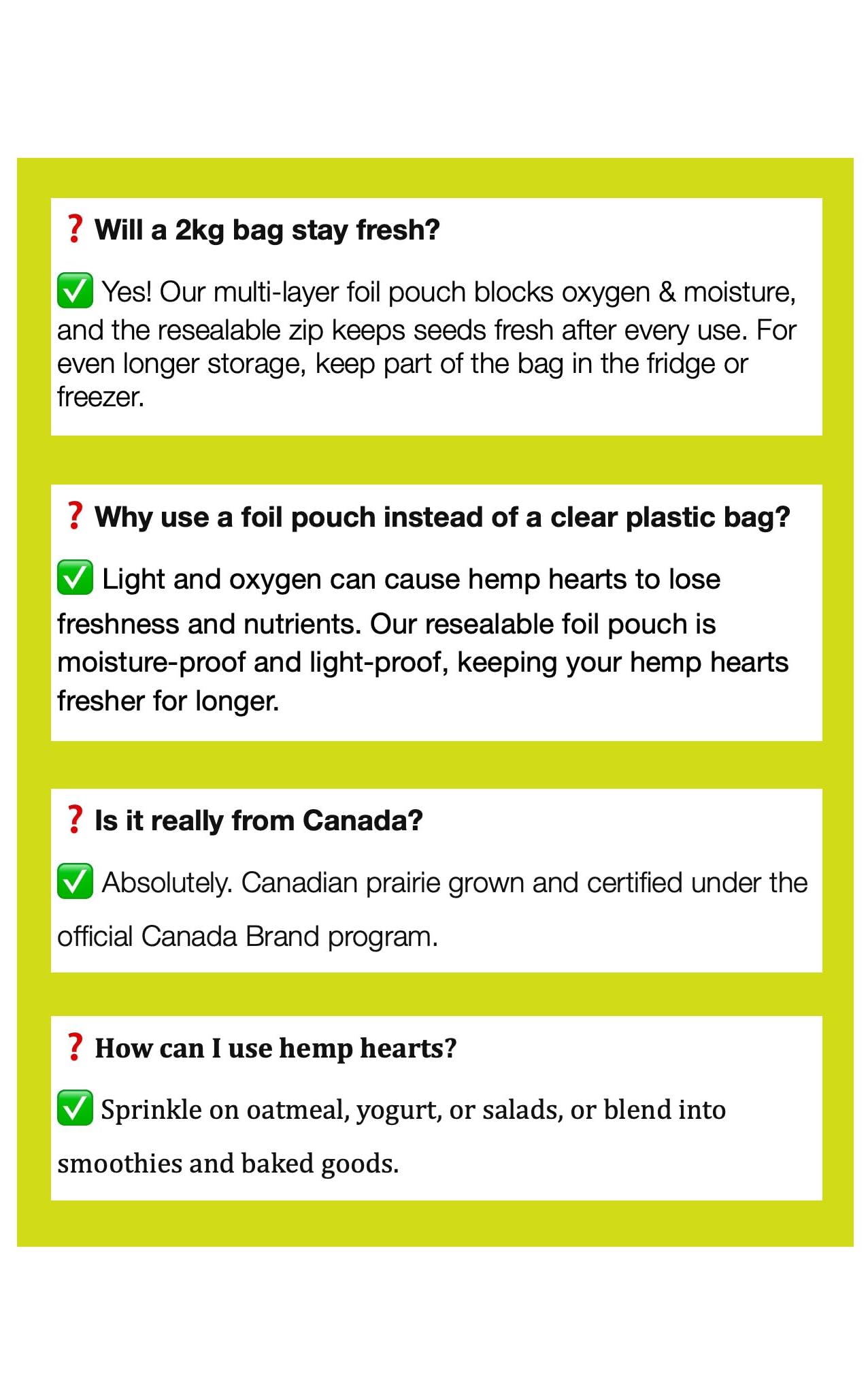 SUNYEAH Hemp Hearts - 2kg Shelled Hemp Seeds, Non-GMO, Vegan, Keto, Gluten-Free, Perfect for Smoothies, Yogurt, and Salads