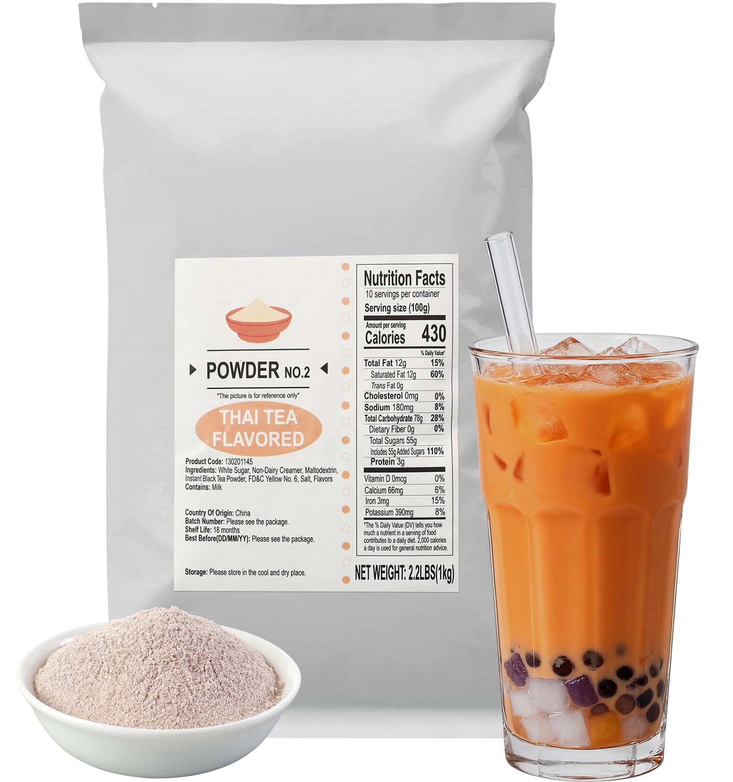 Soeos Thai Tea Flavored Powder, 2.2 lbs (1kg) - Instant Bubble Tea Mix with Creamer & Sugar, Easy to Prepare, Perfect for Boba D