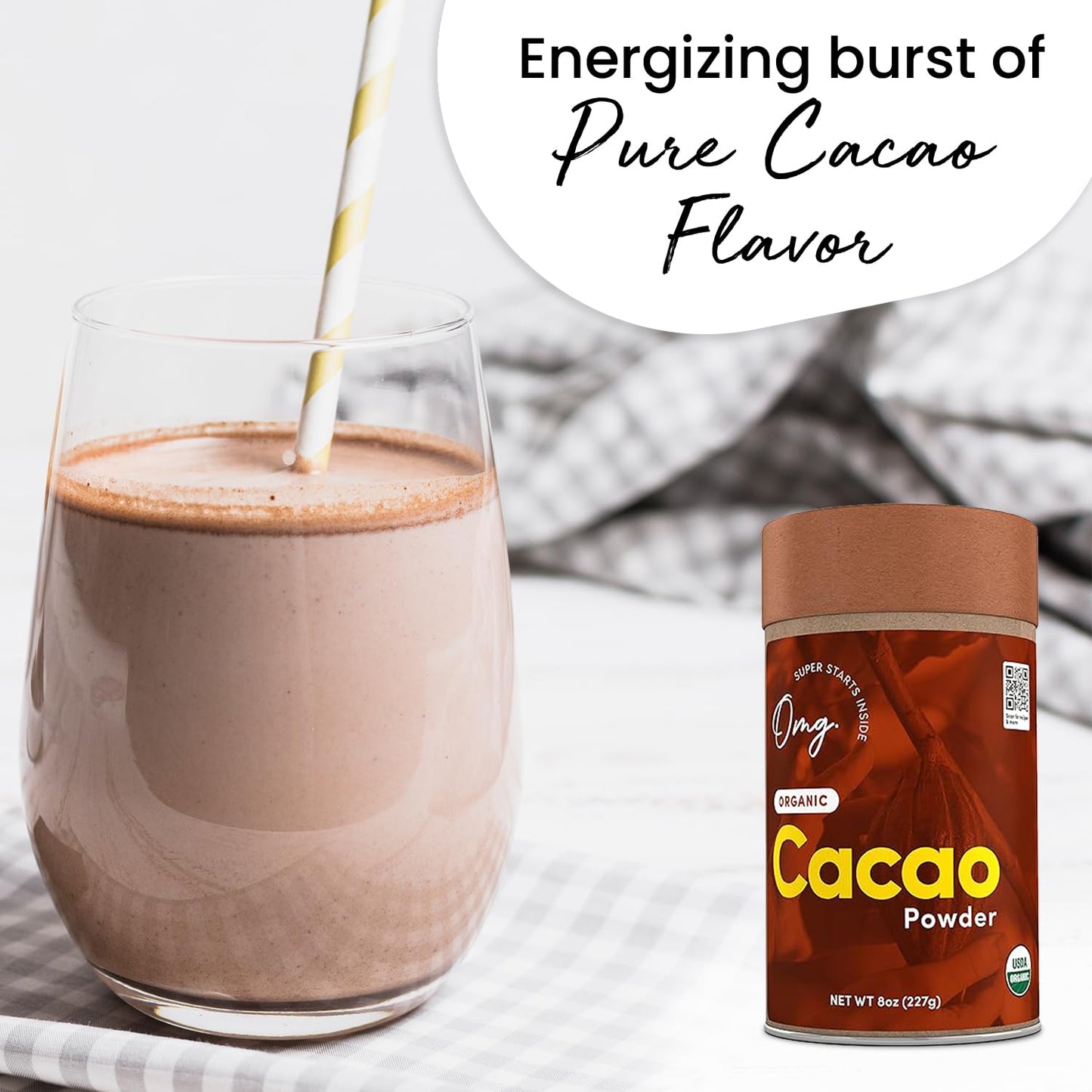 Omg! Superfoods Organic Cacao Powder - 100% Pure, Usda Certified Organic - Good Source Of Fiber & Iron - 8 Ounces (1 Package)