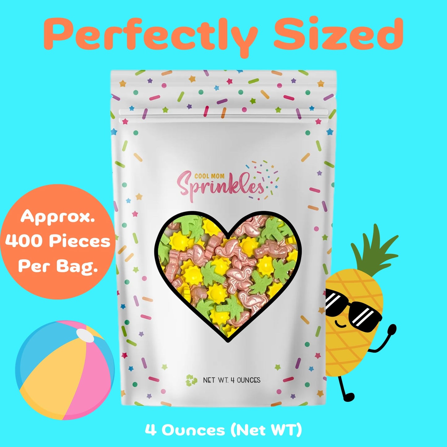 Cool Mom Sprinkles Tropical Beach Sprinkles, 4 oz., Flamingo + Palm Trees, Gluten-Free