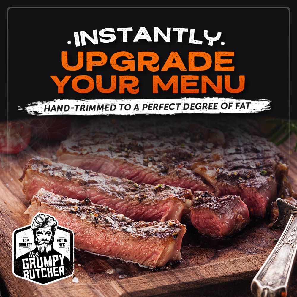 Grumpy Butcher 2-Steak Sampler Gift Basket For Men – 1 Ribeye Steak (14 Oz) & 1 Top Sirloin (6 Oz) – Gourmet Steakhouse Gift, Elegantly Packaged