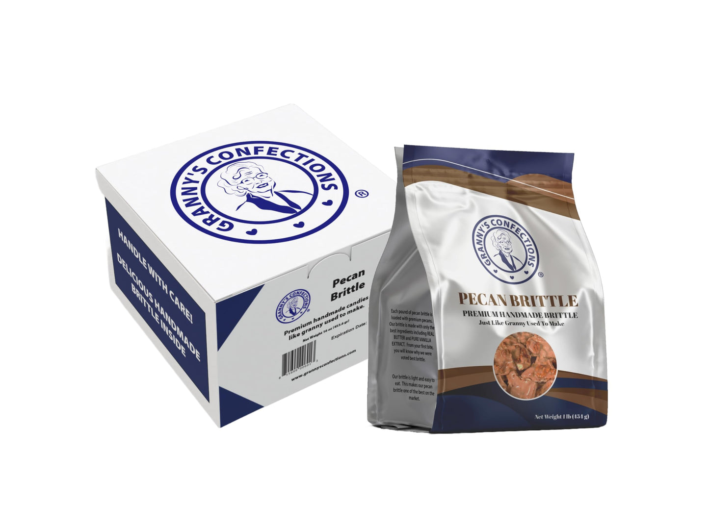 Grannys Confections Handmade Pecan Brittle. Grade ''A'' Pecans. Just Like Granny Used To Make. - One Pound (16Oz) Bag