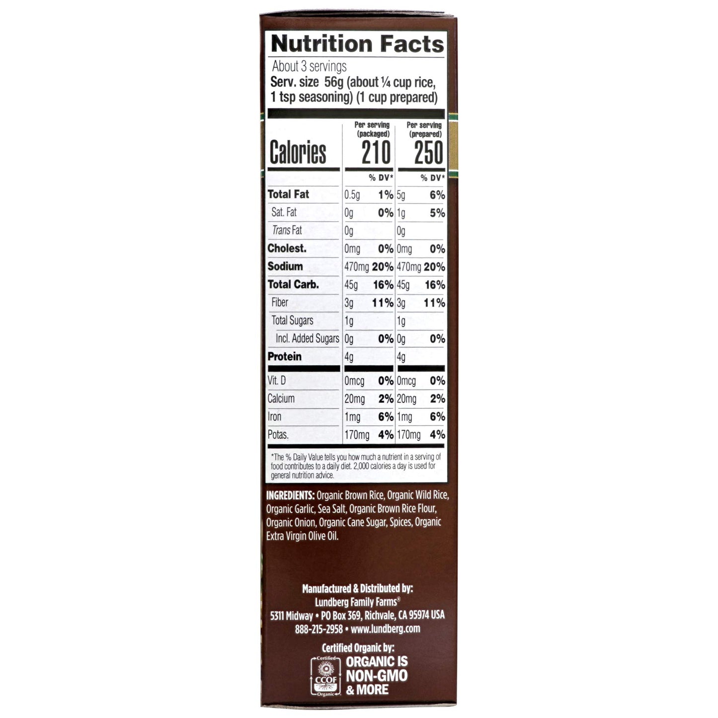 Lundberg Family Farms - Organic Whole Grain Rice & Wild Rice, Garlic & Basil, Side Dish, Pantry Staple, 100% Whole Grain, Non-Gmo, Gluten-Free, Usda Certified Organic, Vegan, Kosher (6 Oz, 6-Pack)