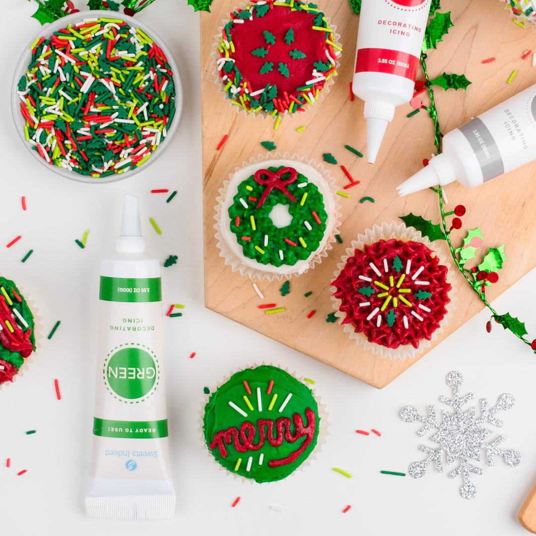 Sweets Indeed, Christmas Frosting Kit plus Sprinkles, 3 Frosting Tubes, 2.5 ounces Sprinkes, 4 nozzles, 11.31 ounces, Perfect fo