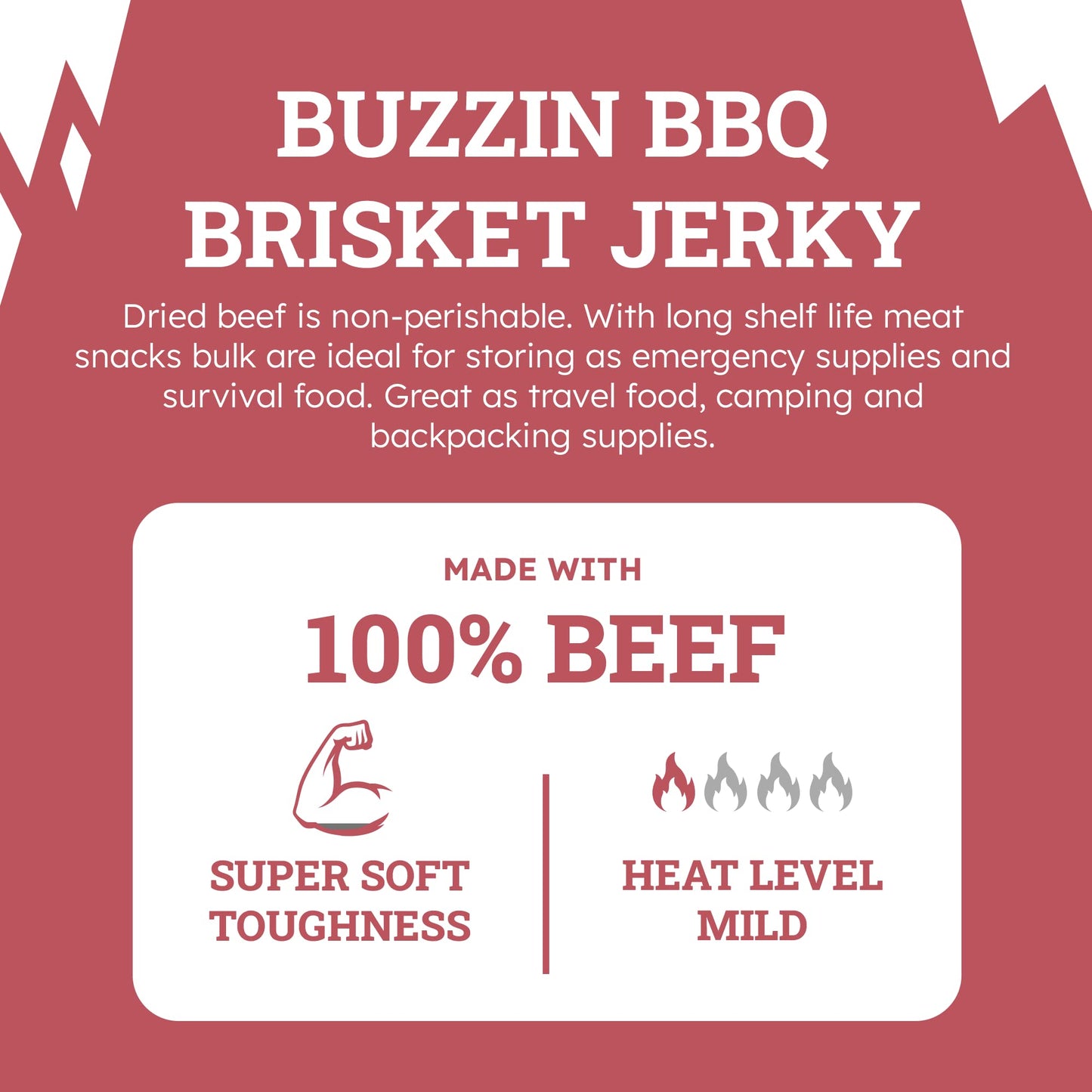 Buzzin Bbq - Bulk Brisket Jerky 1Lb - Soft And Tender - All Natural Gluten Free
