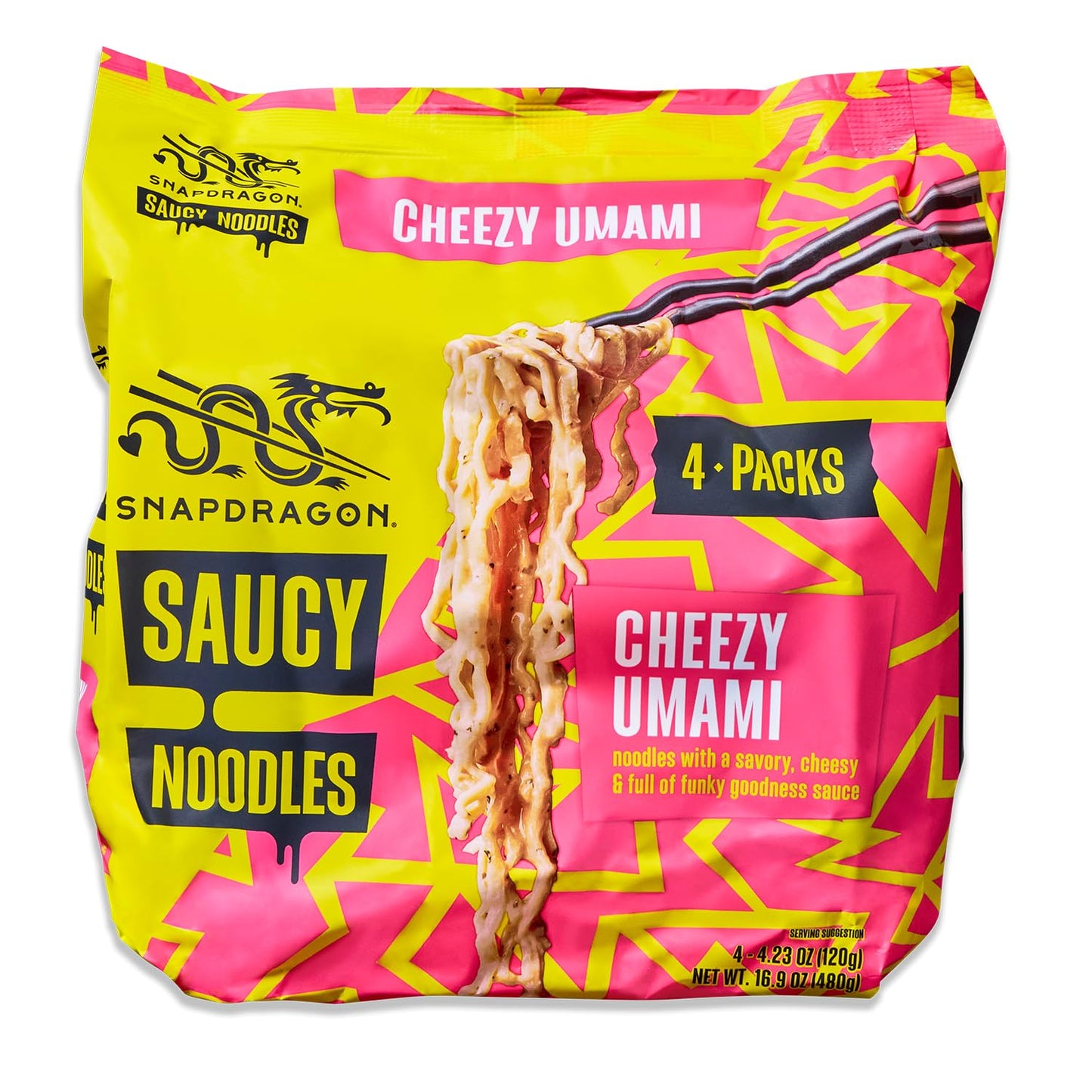 Snapdragon Cheezy Umami Saucy Noodles, 4-Pack, Authentic Instant Noodles with Savory, Umami-Packed Sauce.