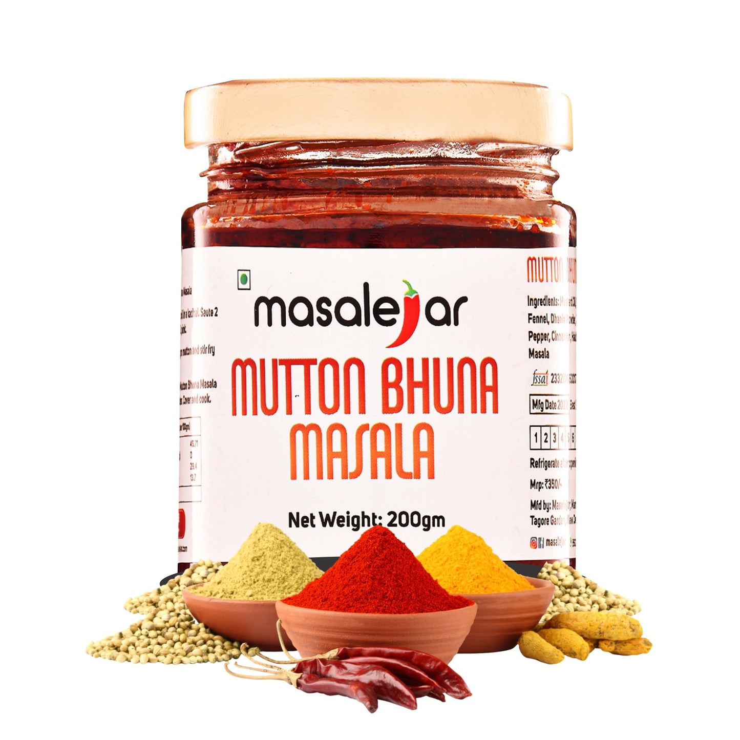 Masalejar Ready to Cook Mutton Bhuna Masala Spice Mix 200gm Serves 5-6 | Chicken Bhuna Meat Masala | Just Mix & Cook | No added 
