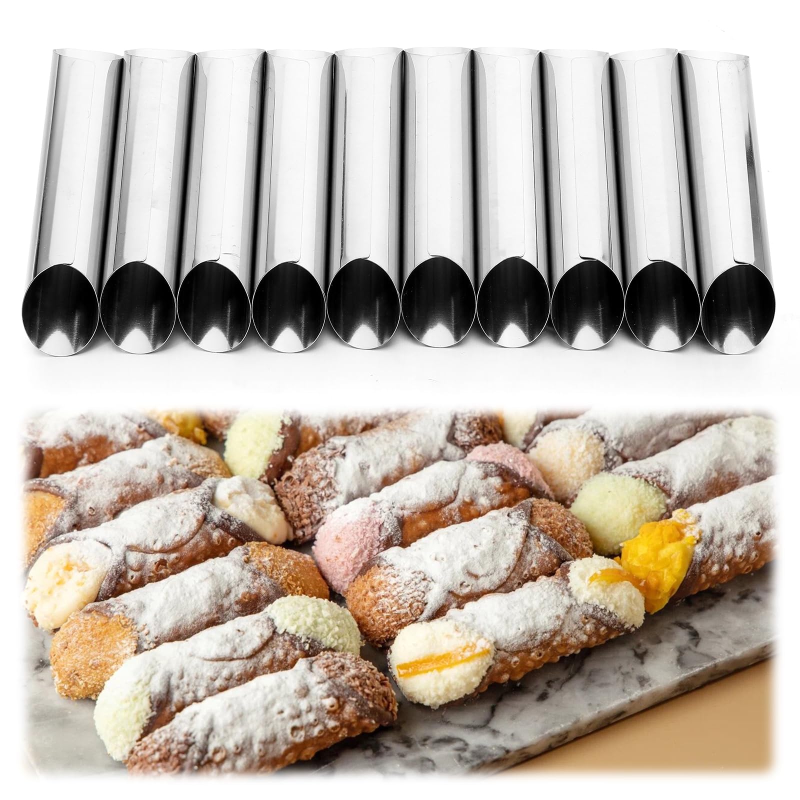 10 Pcs 5 inch Cannoli Tubes Molds, Large Stainless Steel Cannolis Tubes, Non-stick Cannoli Forms Cream Horn Danish Pastry Molds 