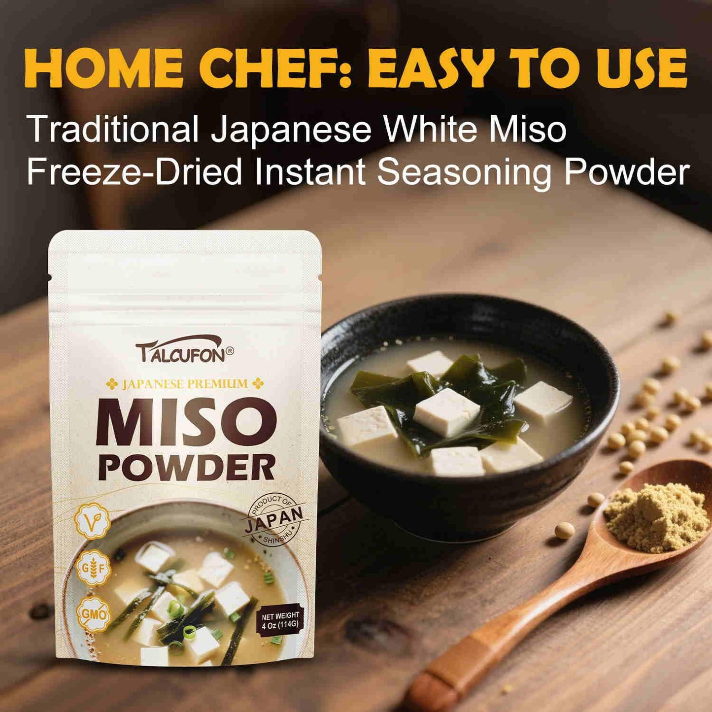 TALCUFON Miso Powder Japanese Freeze-Dried White Miso, Gluten-Free, Vegan, No Additives, Ready to Use for Ramen, Miso Soup, Simm