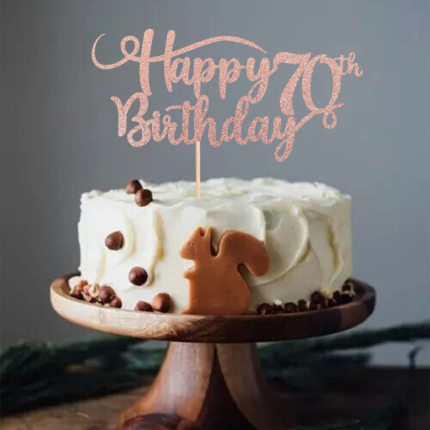 Rssta i 70th Birthday Cake Topper, Rose Gold Glitter, Paper Decoration, Model XM042