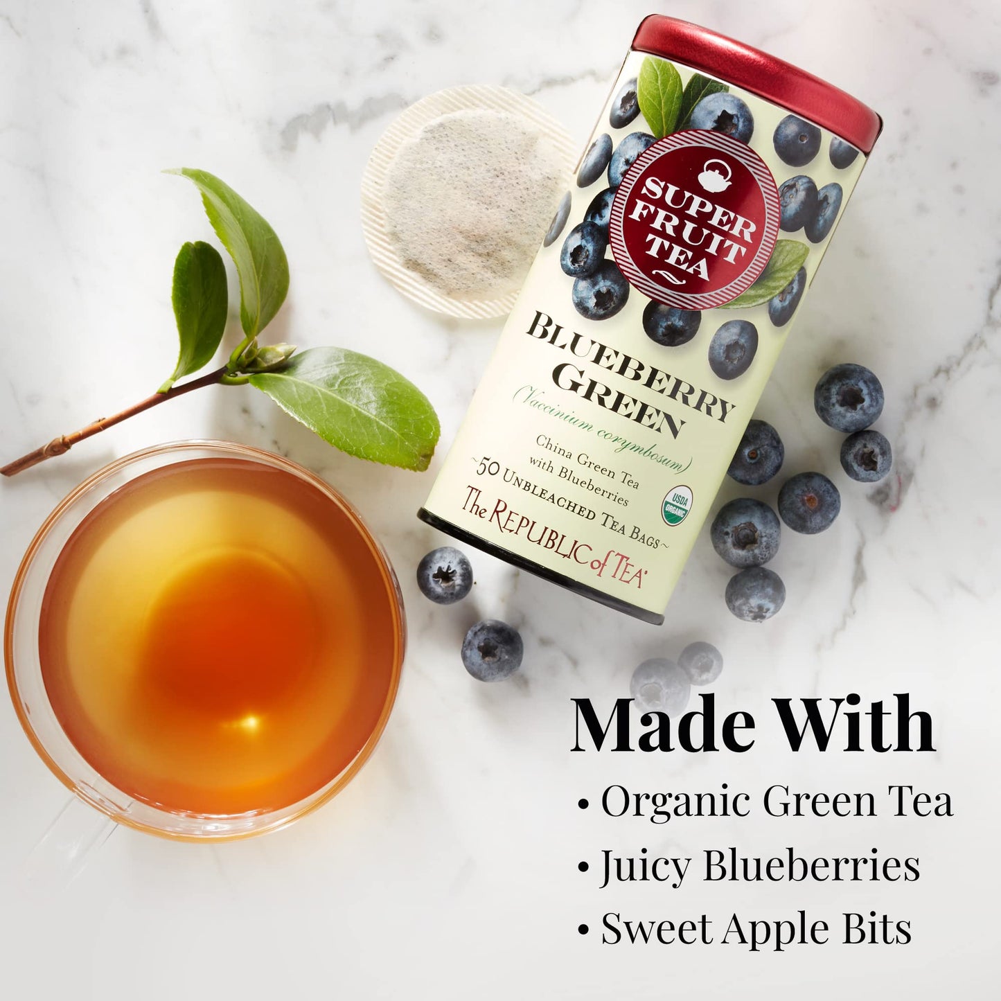 The Republic Of Tea Blueberry Green Superfruit Tea, 250 Tea Bag Bulk