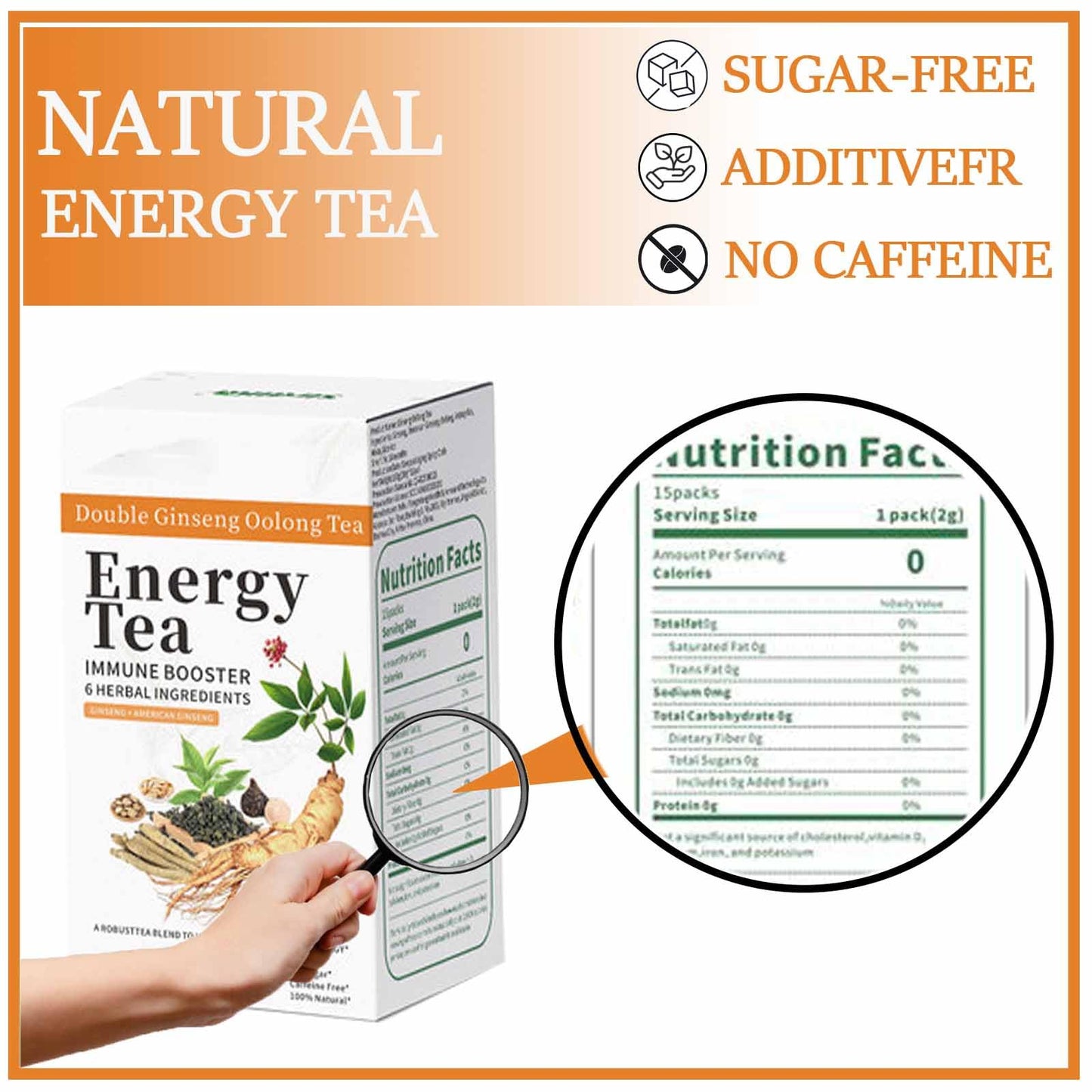 Energy Tea Immune Booster Ginseng Tea, Ginseng Oolong Tea With Sports Water Bottle, Natural Ingredients, Boosts Energy, 3-Second