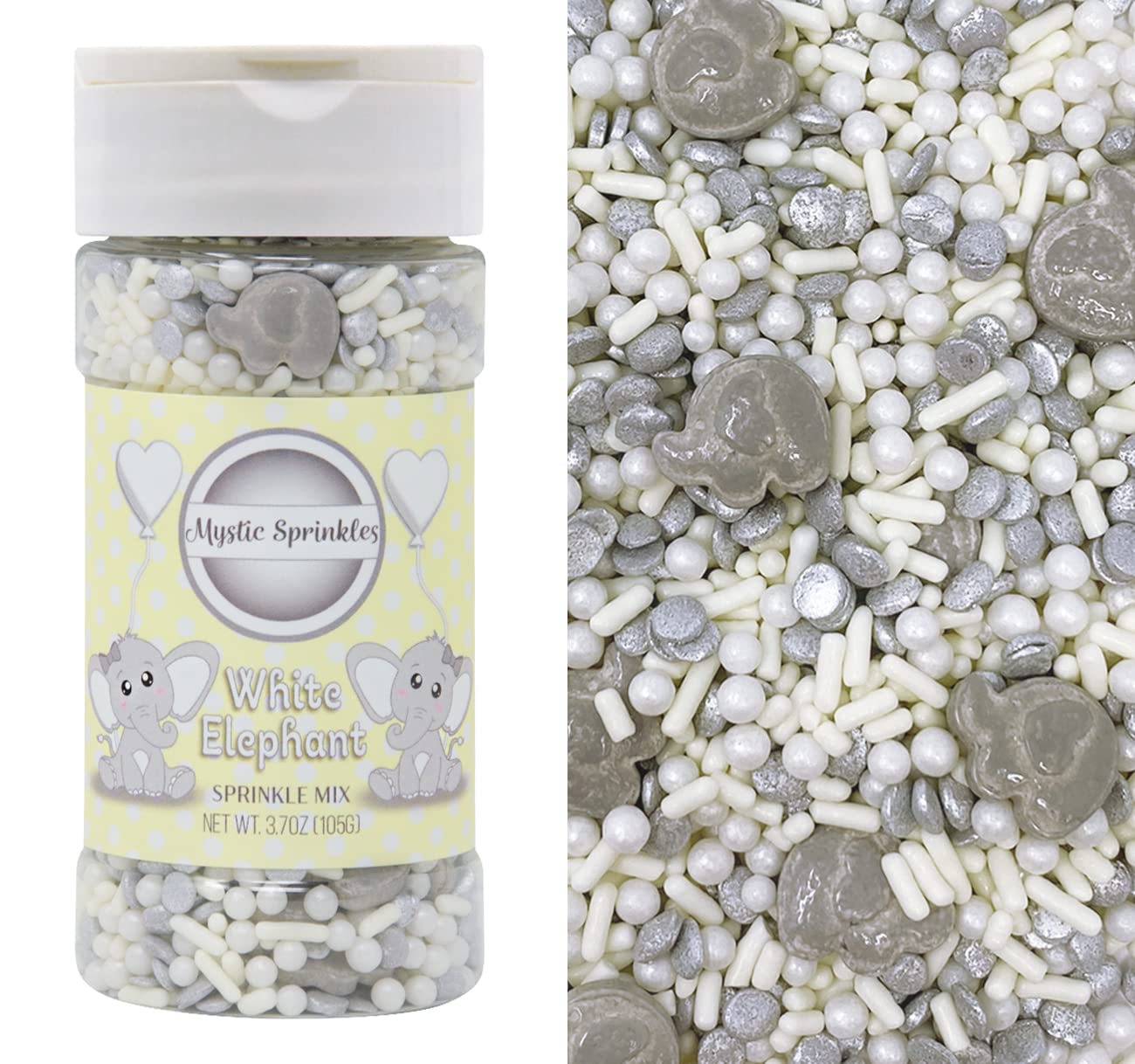 Mystic Sprinkles Baby Shower Sprinkle Mixes (White Elephant Sprinkle Mix 3.7oz)