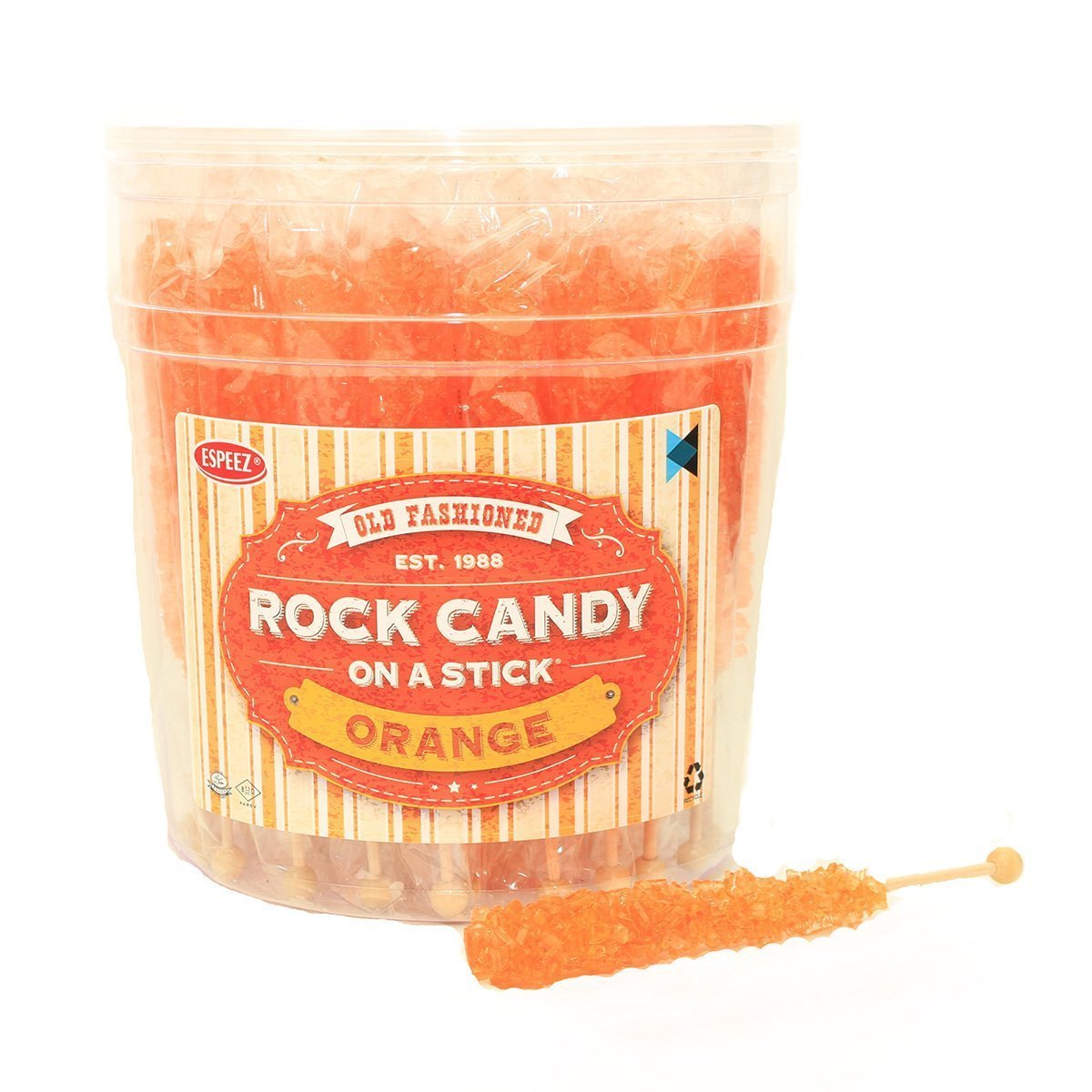 Espeez Extra Large Rock Candy Sticks - 48 Individually Wrapped Orange Candy Sticks for Party Favors and Buffets