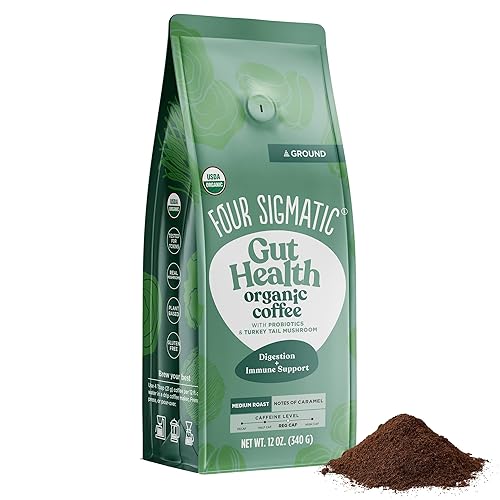 Organic Ground Coffee By Four Sigmatic  Medium Roast  Fair Trade Gourmet Coffee With Chaga And Turkey Tail  Immune Boosting Prob