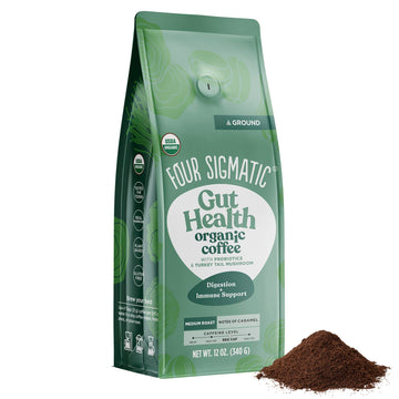 Organic Ground Coffee By Four Sigmatic  Medium Roast  Fair Trade Gourmet Coffee With Chaga And Turkey Tail  Immune Boosting Prob