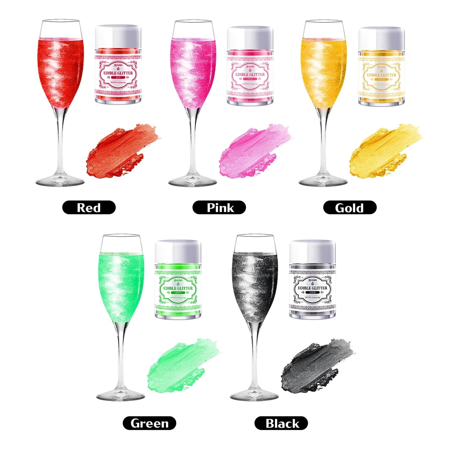 Edible Glitter For Cocktails - 5 Colors Luster Dust Edible Drink Glitter Food Grade Metallic Shimmer Powder For Beverage Chocola