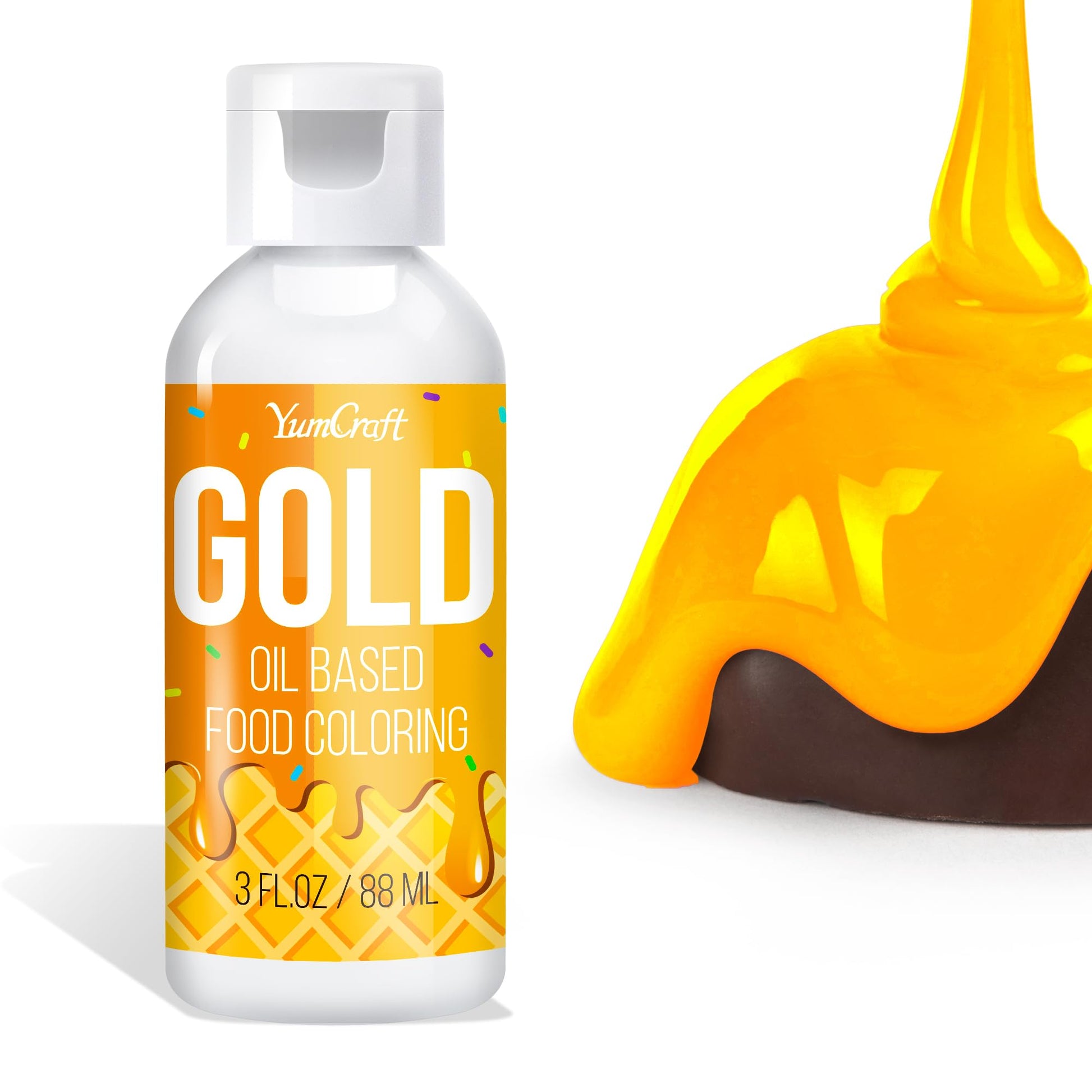 YumCraft Oil Based Food Coloring for Chocolate, 3 fl. oz, Gold - Vibrant Color for Candy Melts, Frosting, Baking, and Fondant