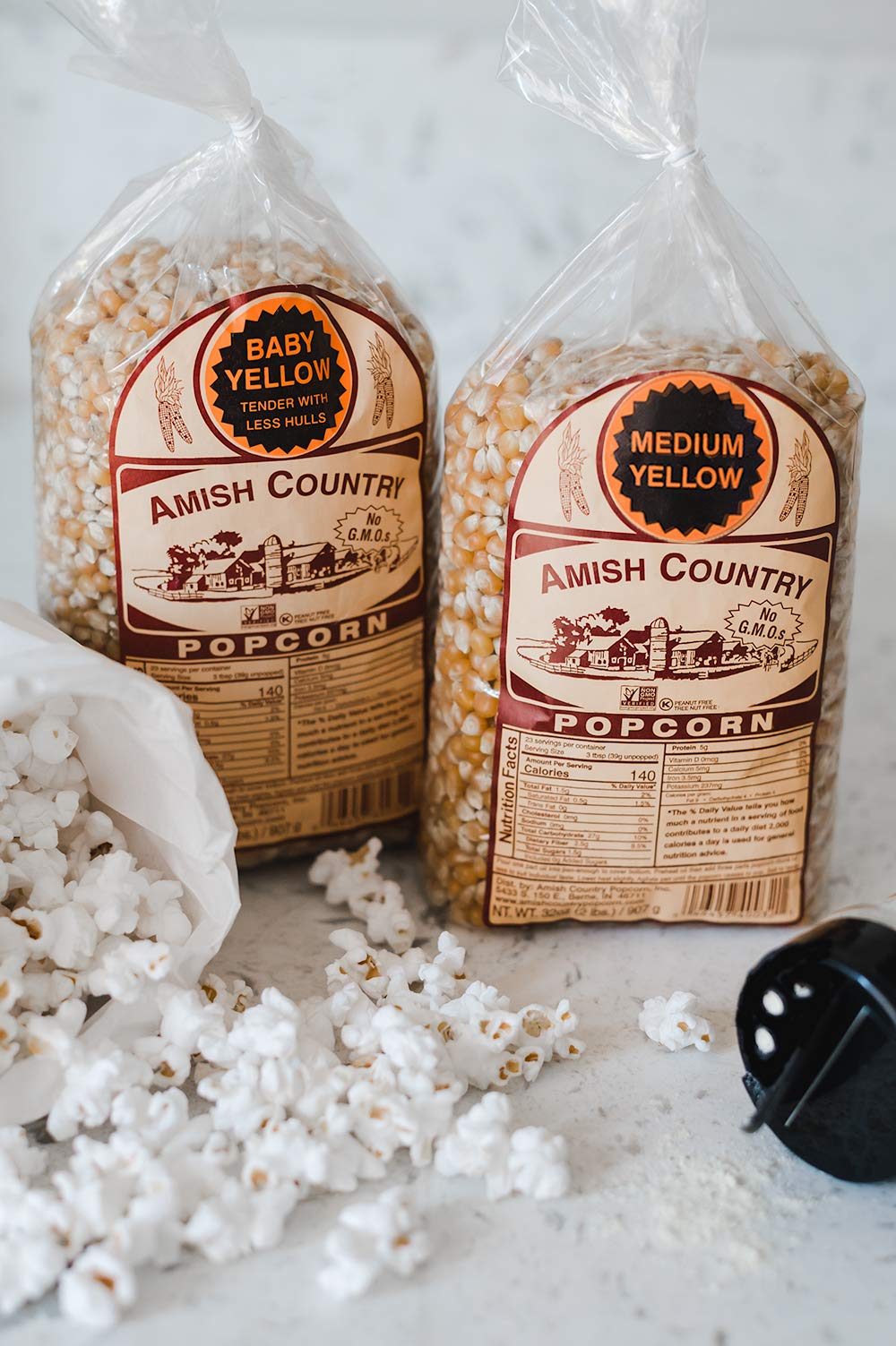 Amish Country Popcorn | 2 Lb Baby Yellow & 2 Lb Medium Yellow Kernels | Old Fashioned, Non-GMO and Gluten Free